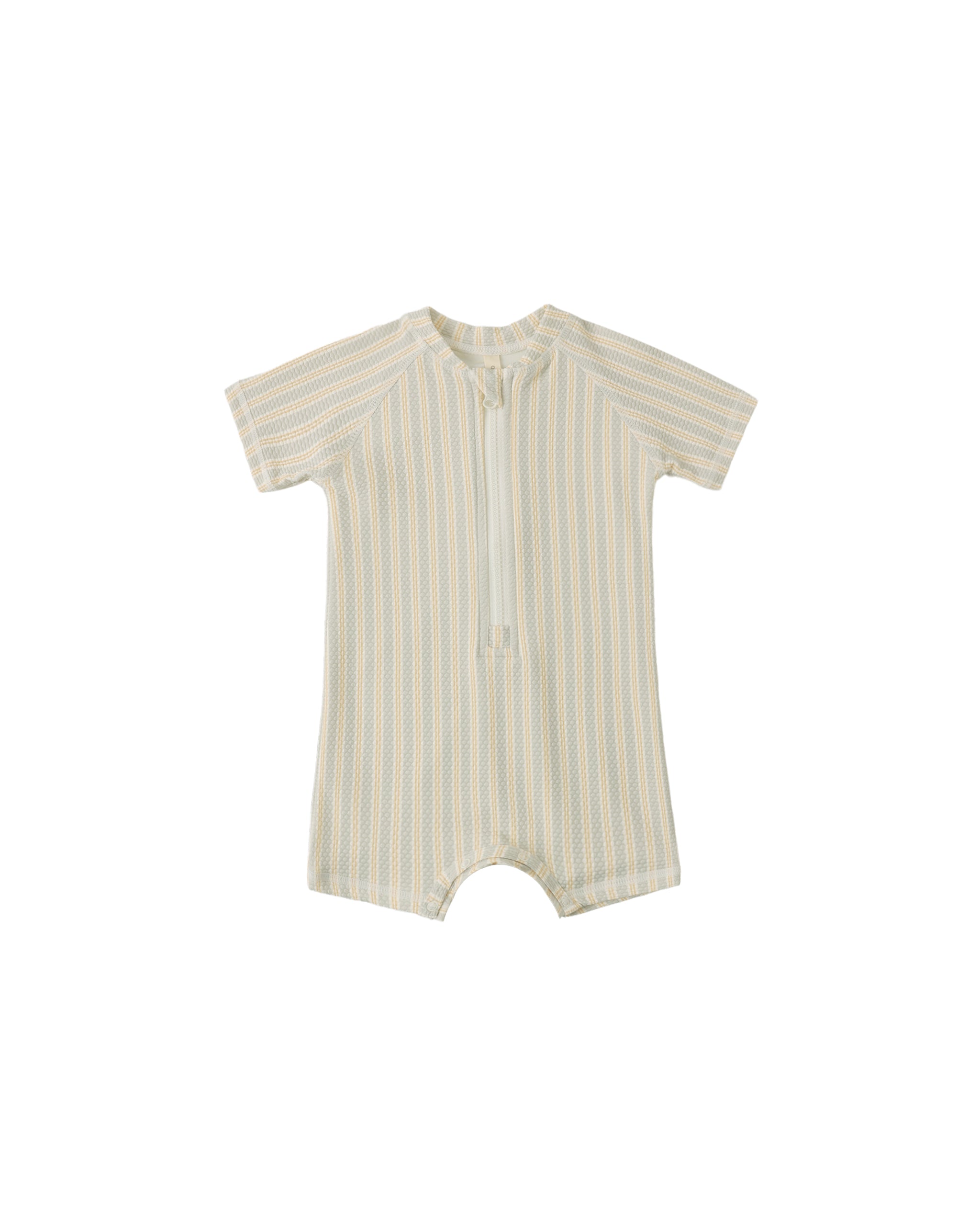 Quincy Mae Zip Rashguard One-Piece - Blue + Butterscotch Stripe