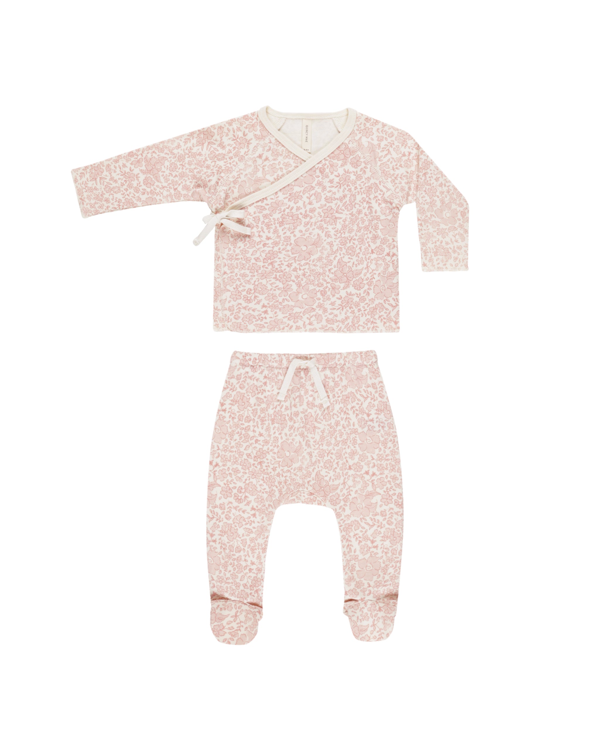 Quincy Mae Wrap Top + Footed Pant Set - Pink Blossom