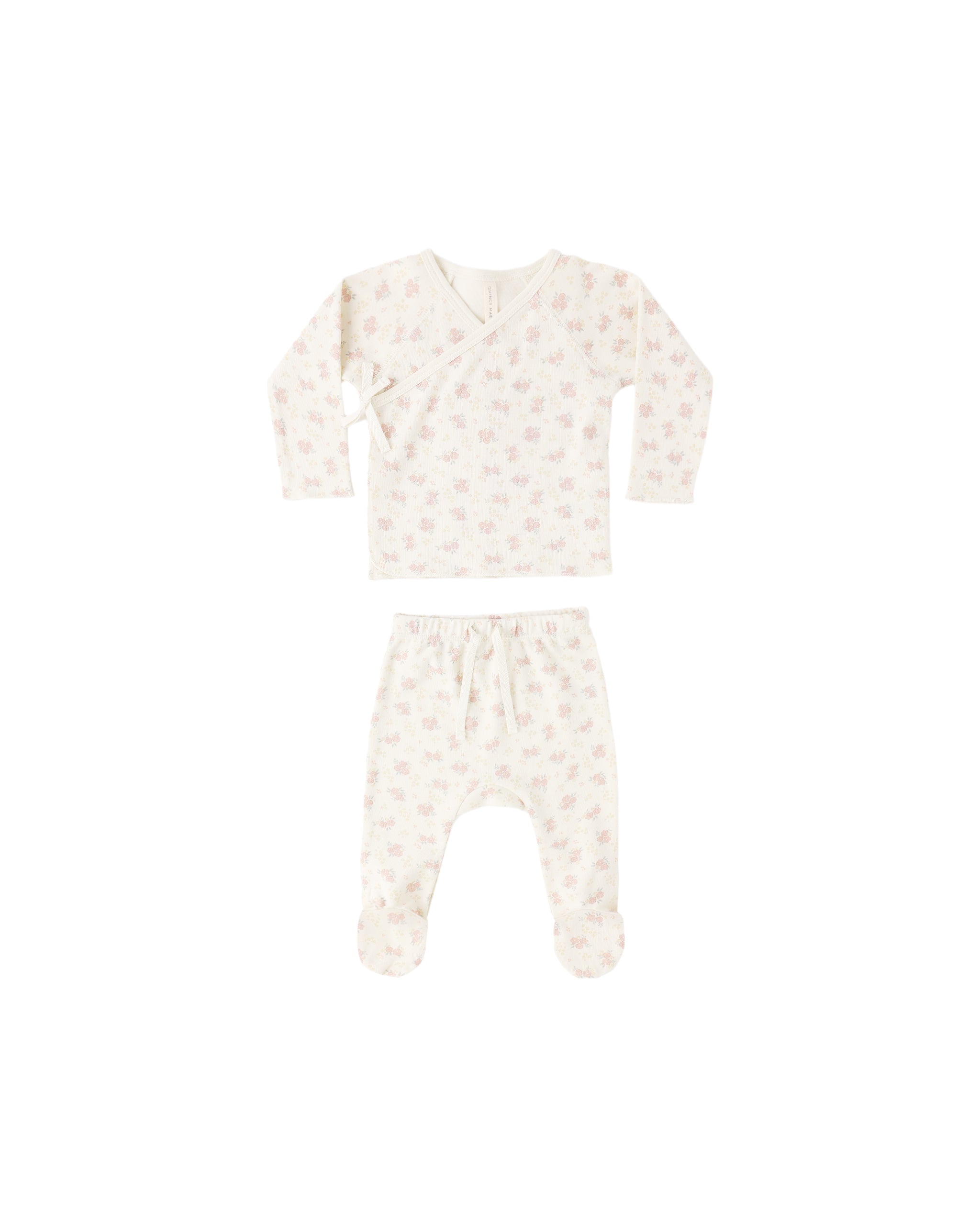 Quincy Mae Wrap Top + Footed Pant Set - Flower Field