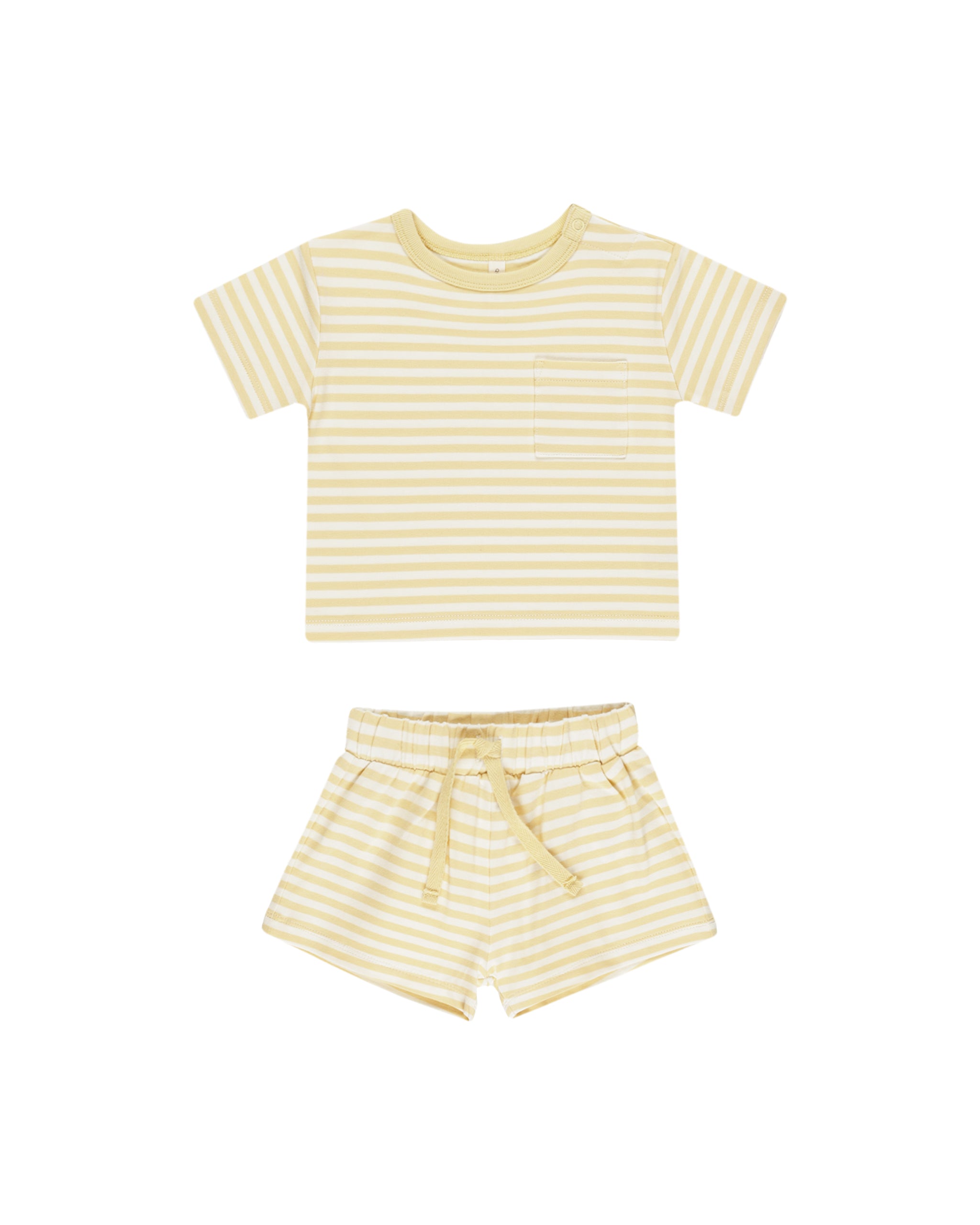 Quincy Mae Pocket Tee + Short Set - Yellow Stripe