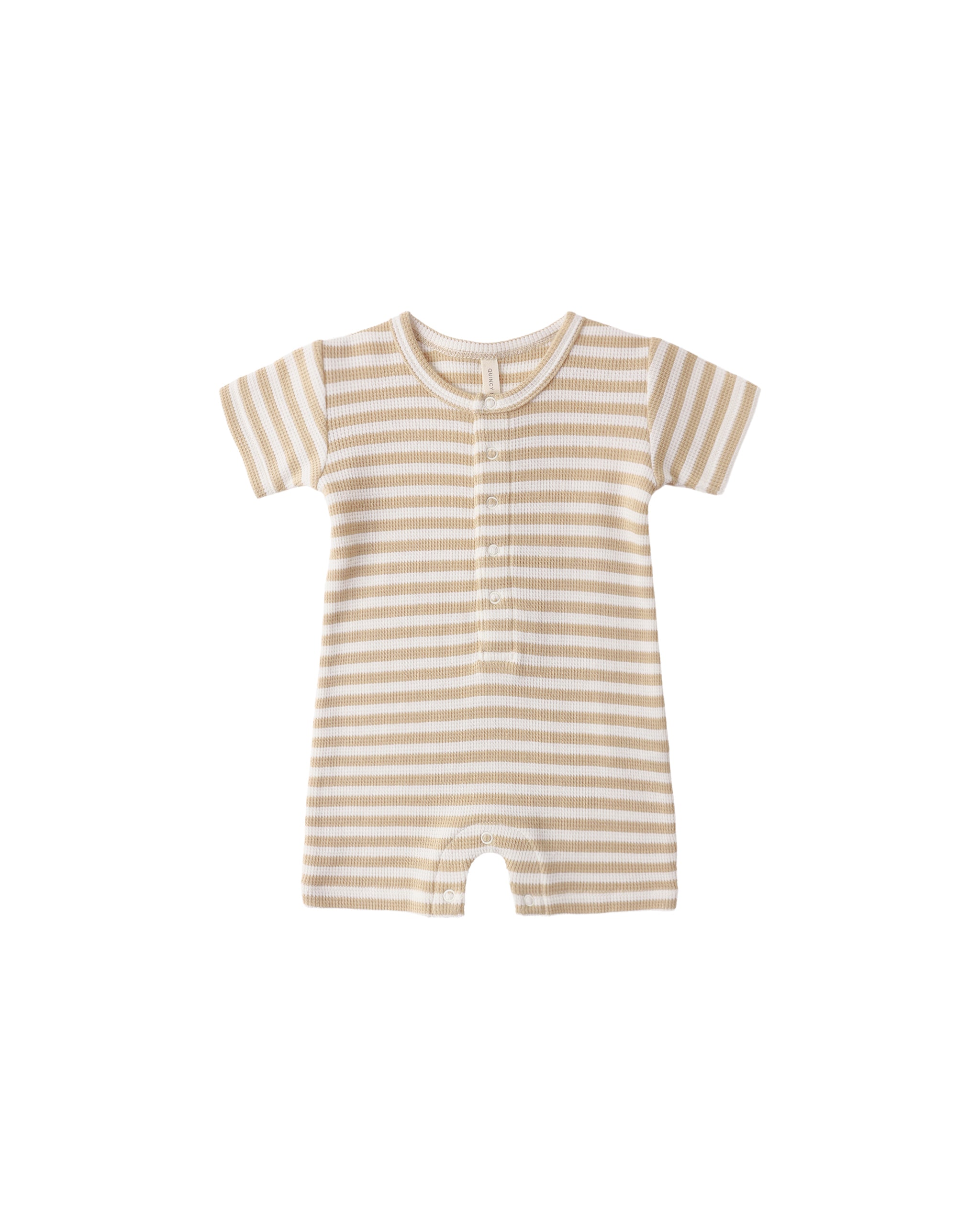 Quincy Mae Waffle Snap Romper - Butterscotch Stripe