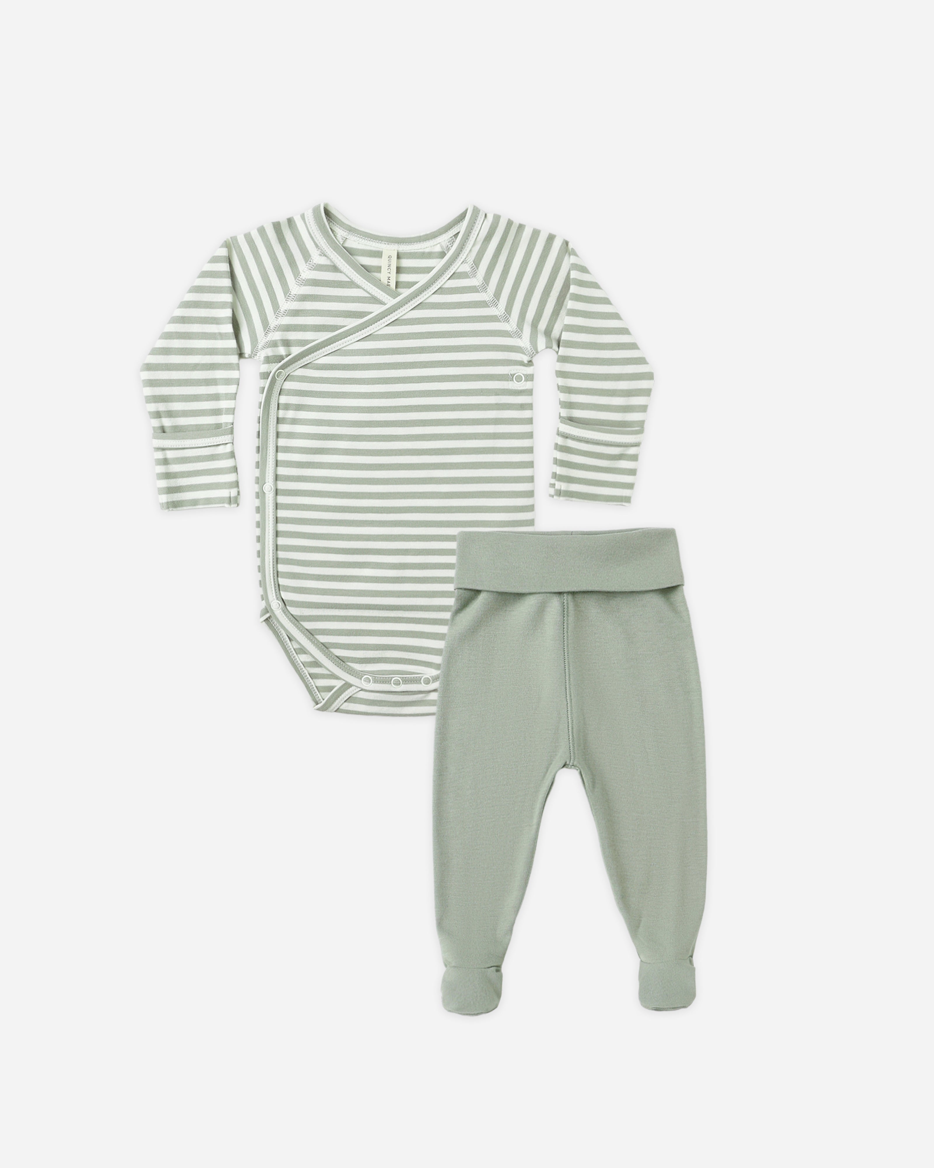 Quincy Mae Side Snap Bodysuit + Pant Set - Fern Stripe