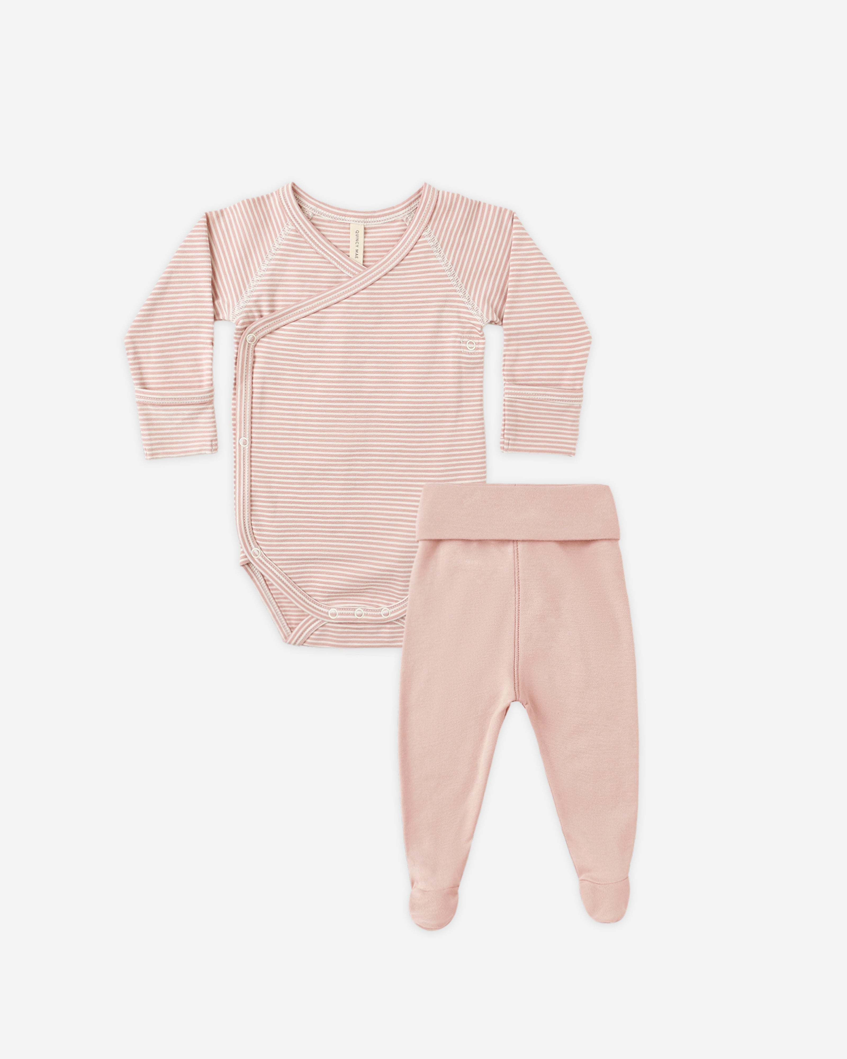 Quincy Mae Side Snap Bodysuit + Pant Set - Rose Micro Stripe