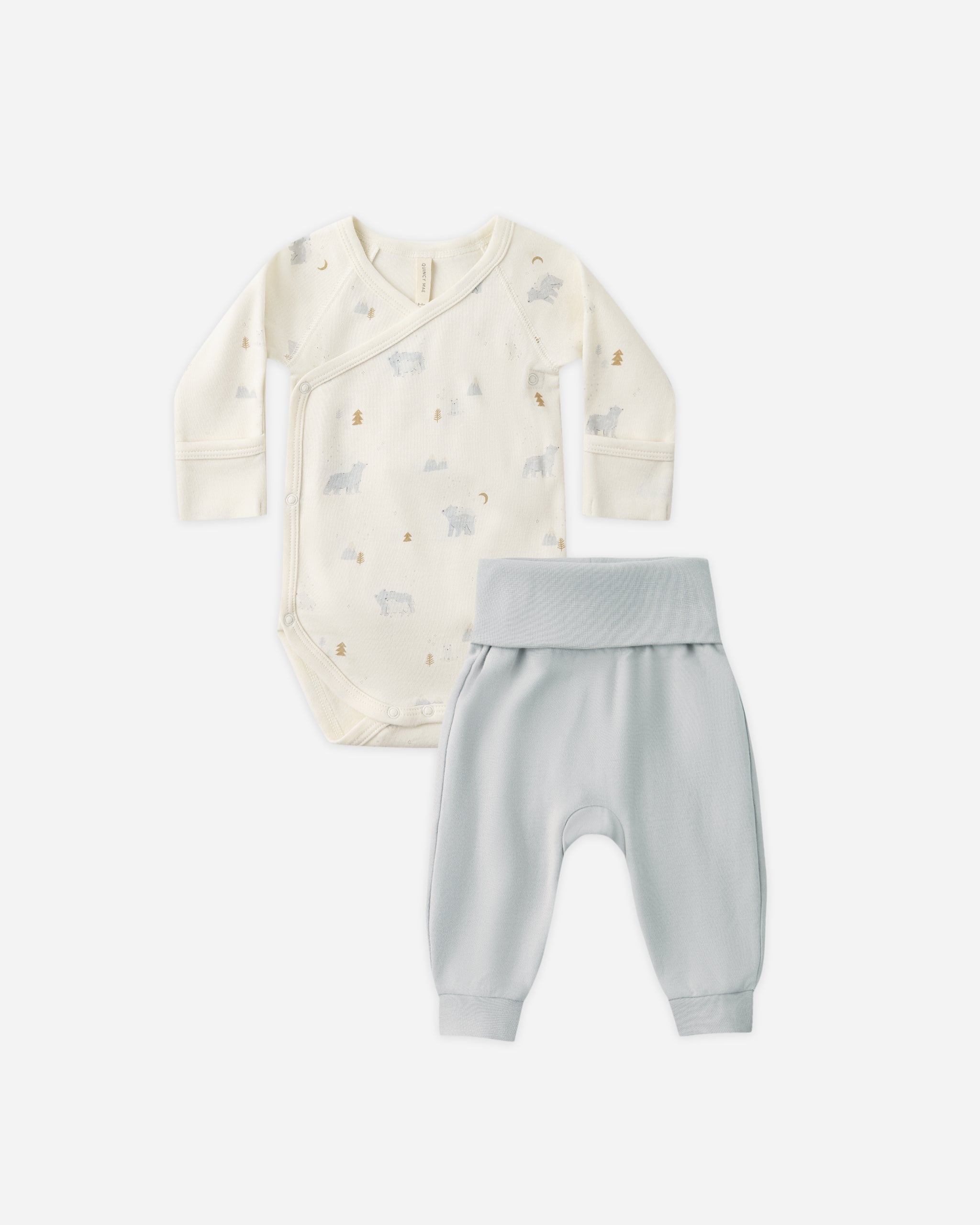 Quincy Mae Side Snap Bodysuit + Pant Set - Polar Bears