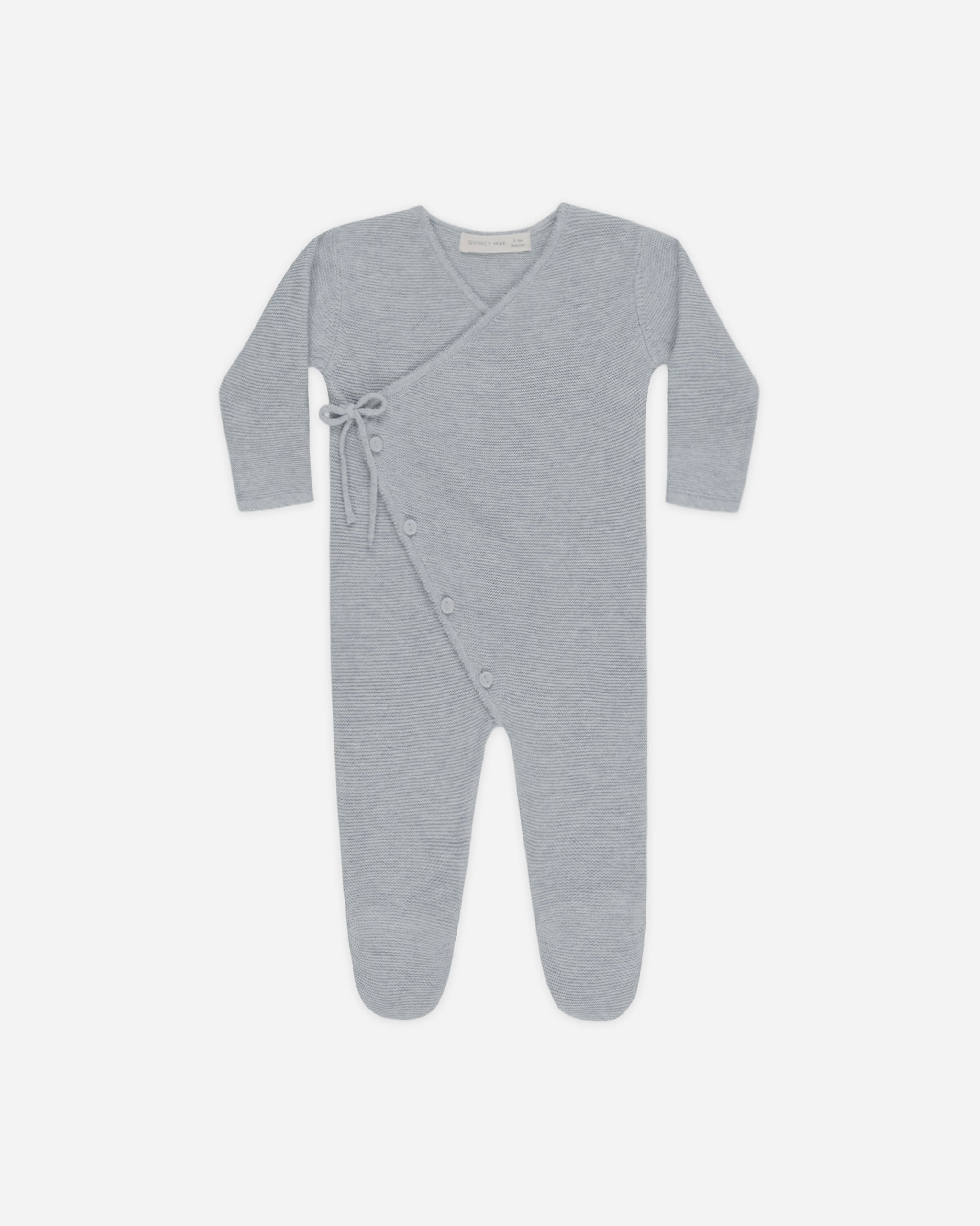 Quincy Mae Wrap Knit Footie - Heathered Dusty Blue