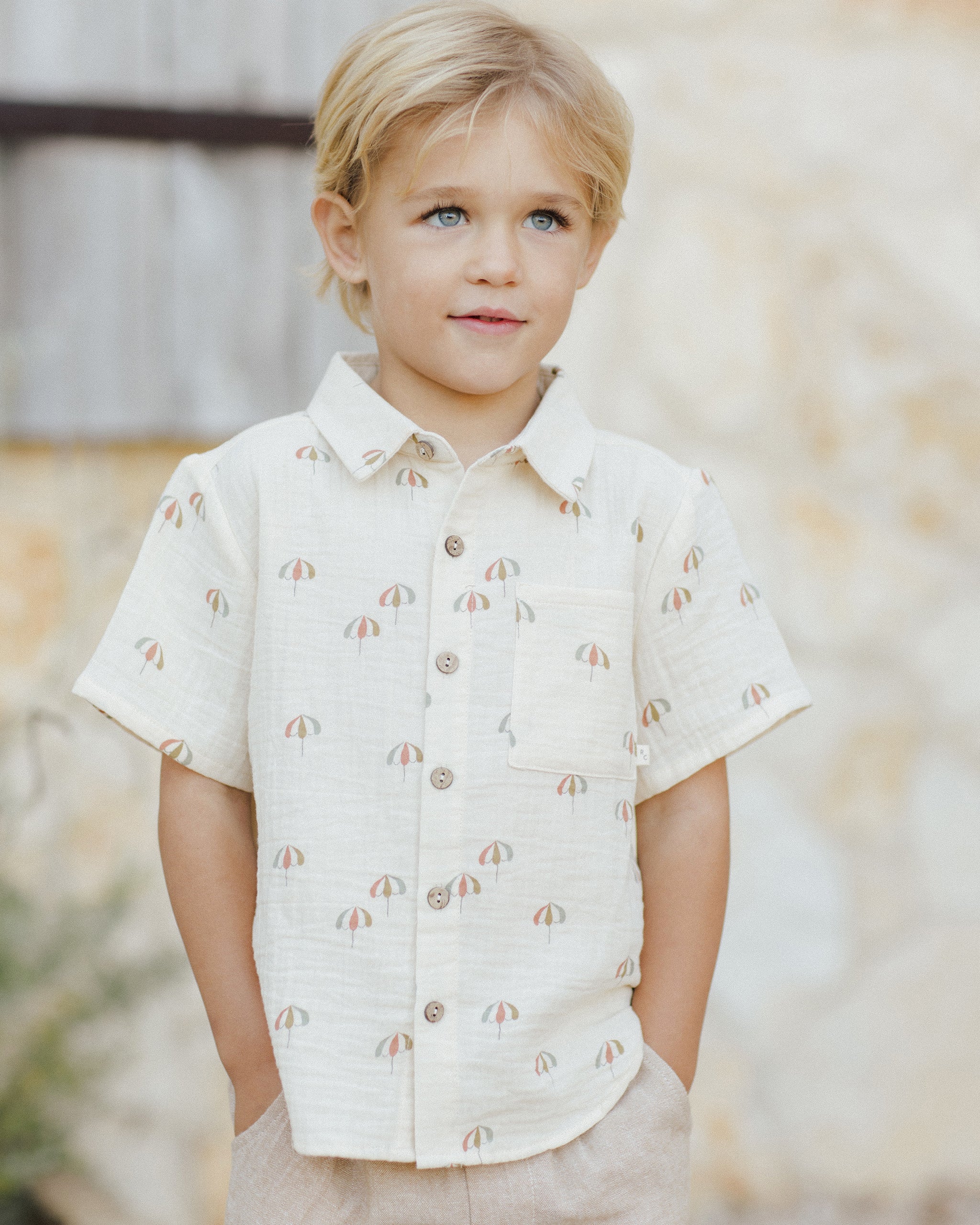 Rylee + Cru Collared Short Sleeve Shirt - Umbrellas