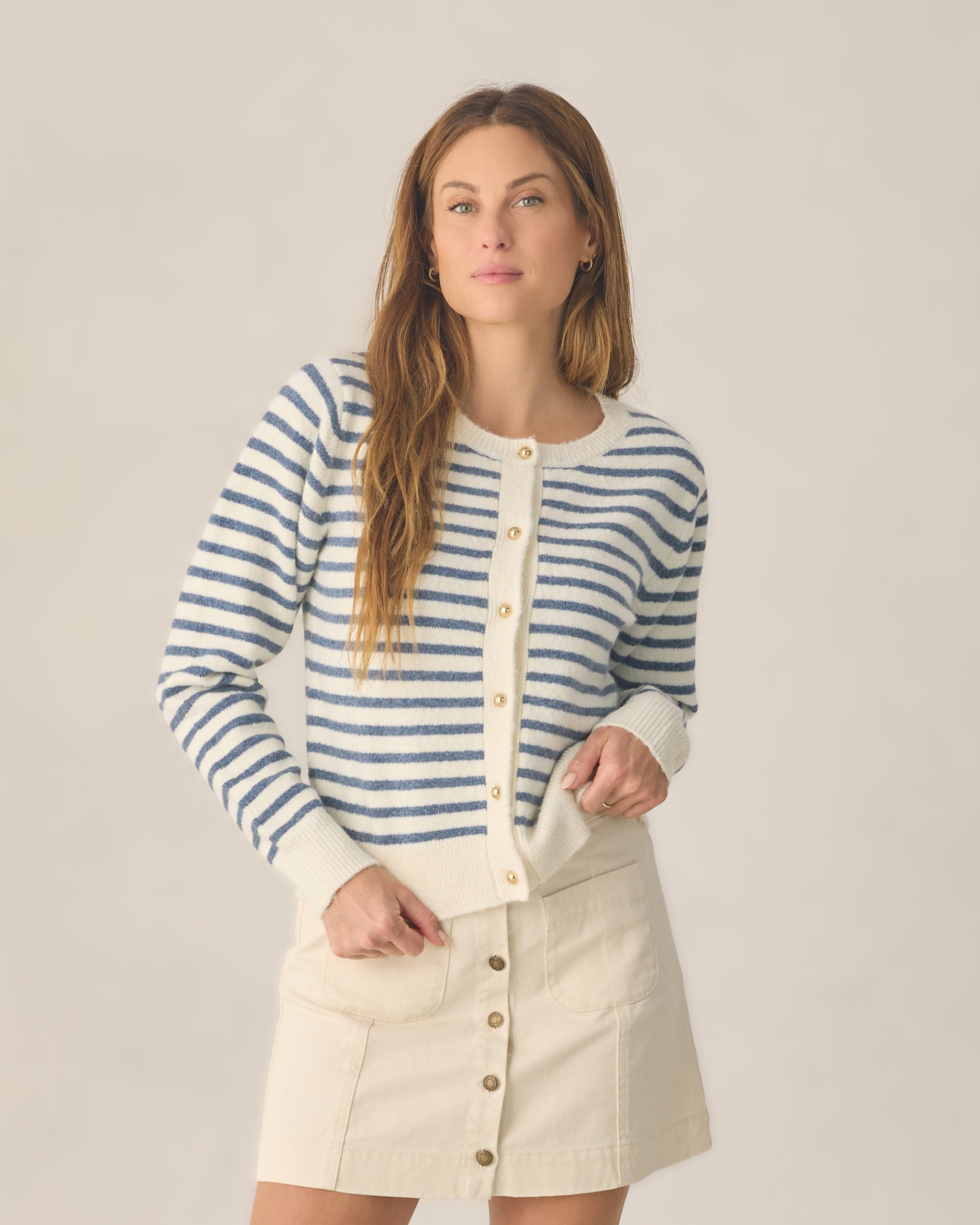 Rylee + Cru Women's Classic Cardigan - Maritime Stripe