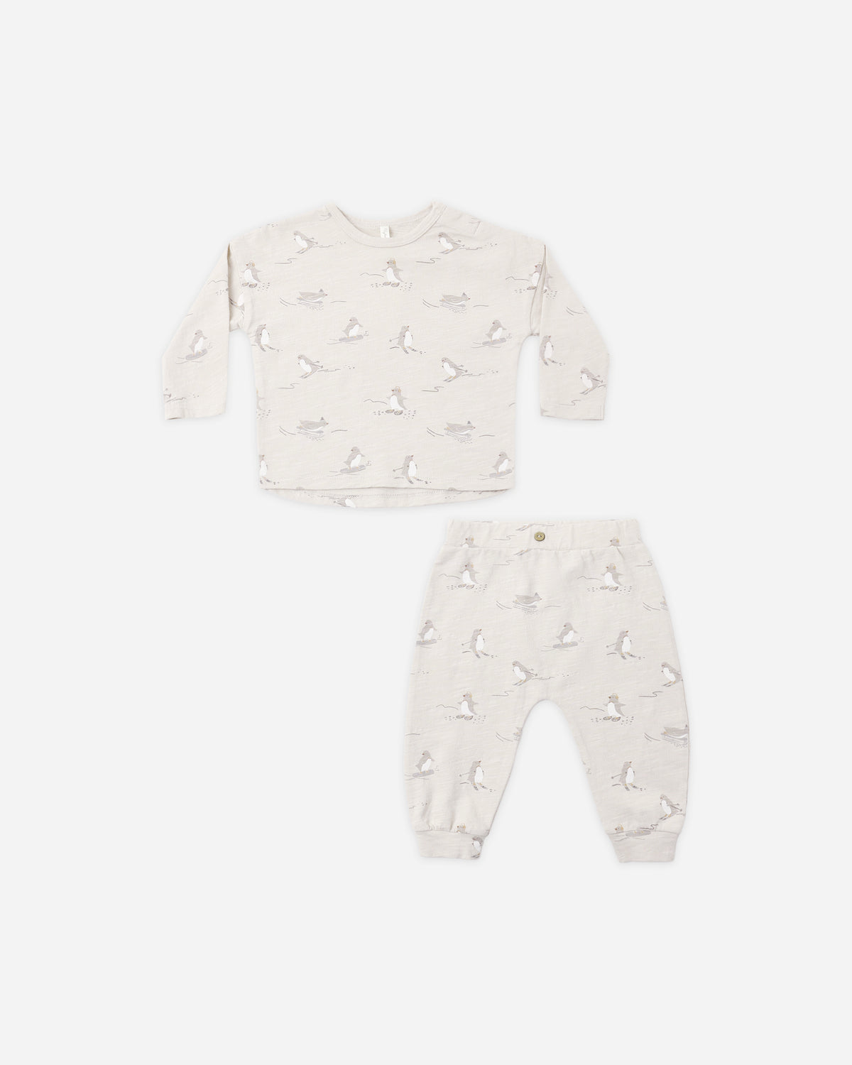 Rylee + Cru Long Sleeve Tee + Pant Set - Skiing Penguins