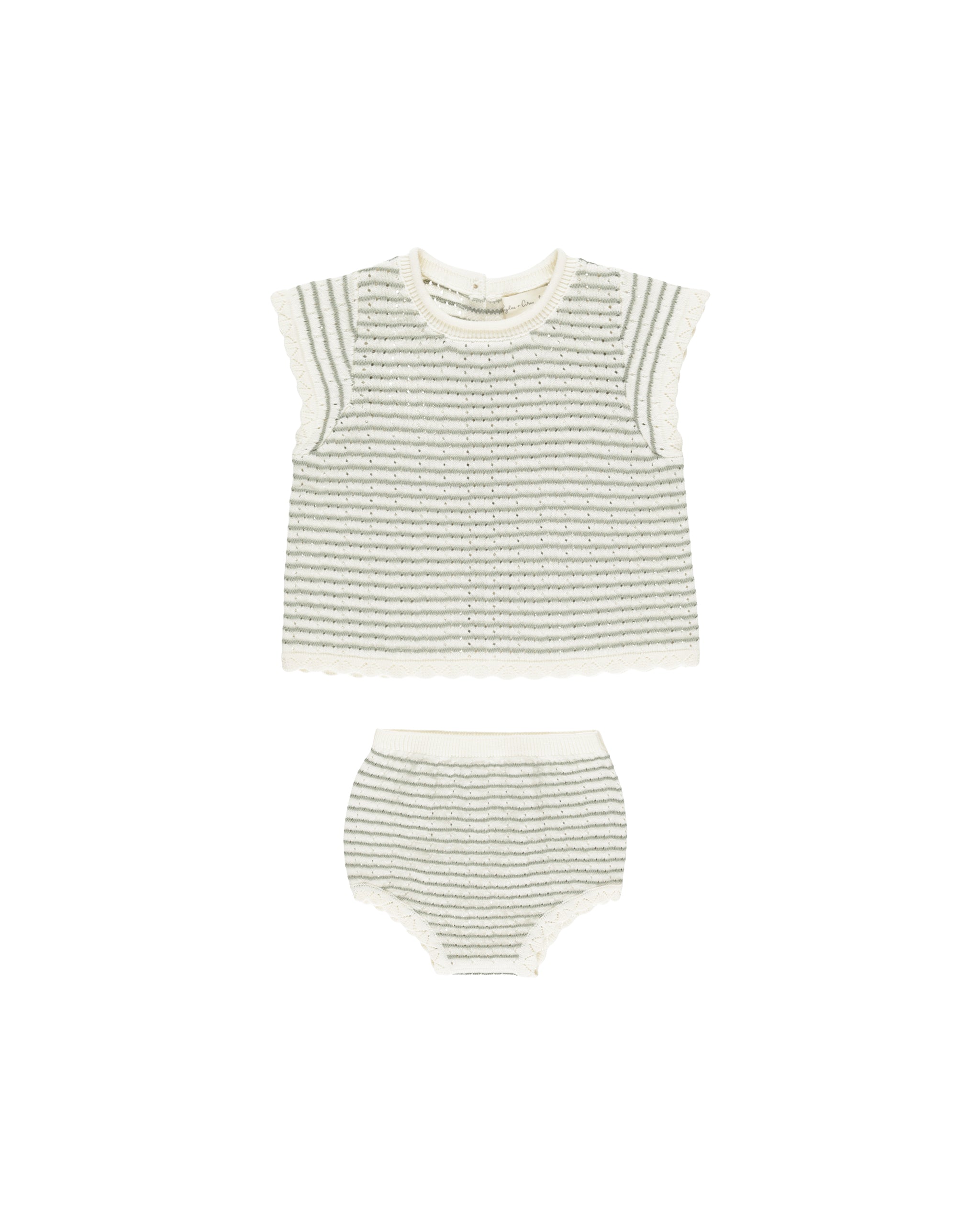 Rylee + Cru Scallop Knit Baby Set - Sage Stripe