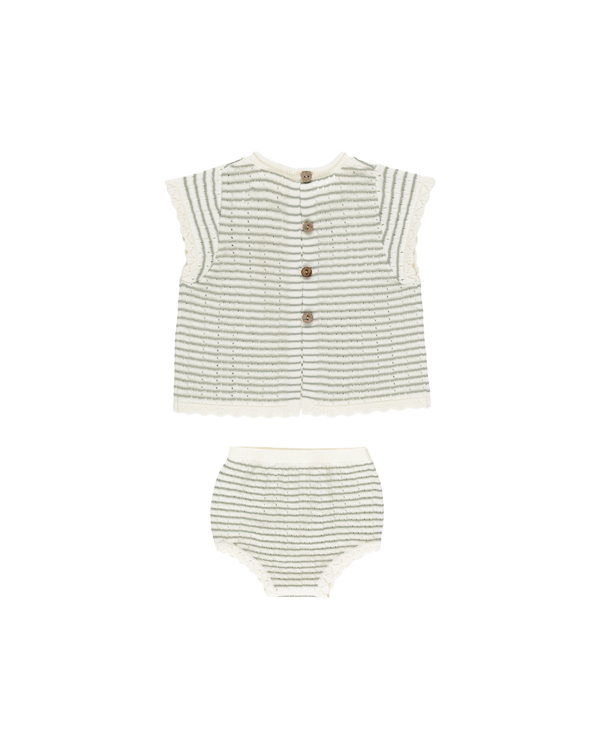 Rylee + Cru Scallop Knit Baby Set - Sage Stripe