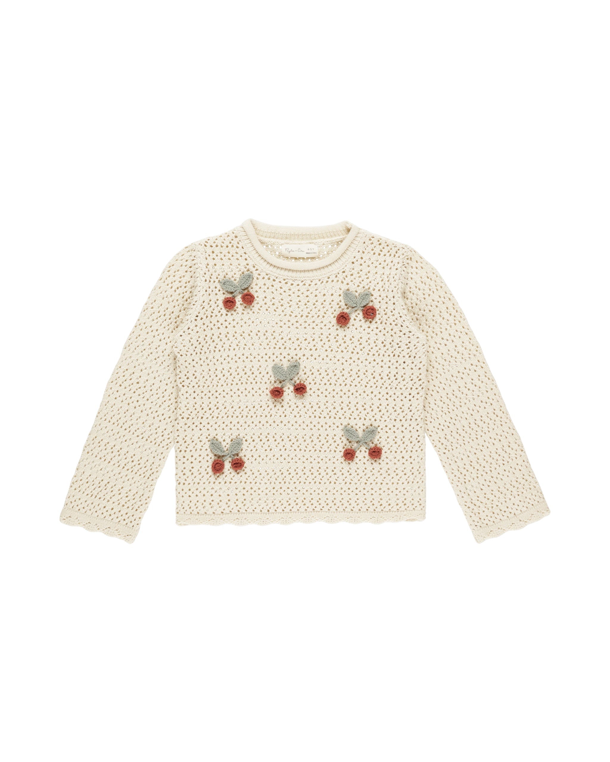 Rylee + Cru Crochet Knit Pullover - Cherries