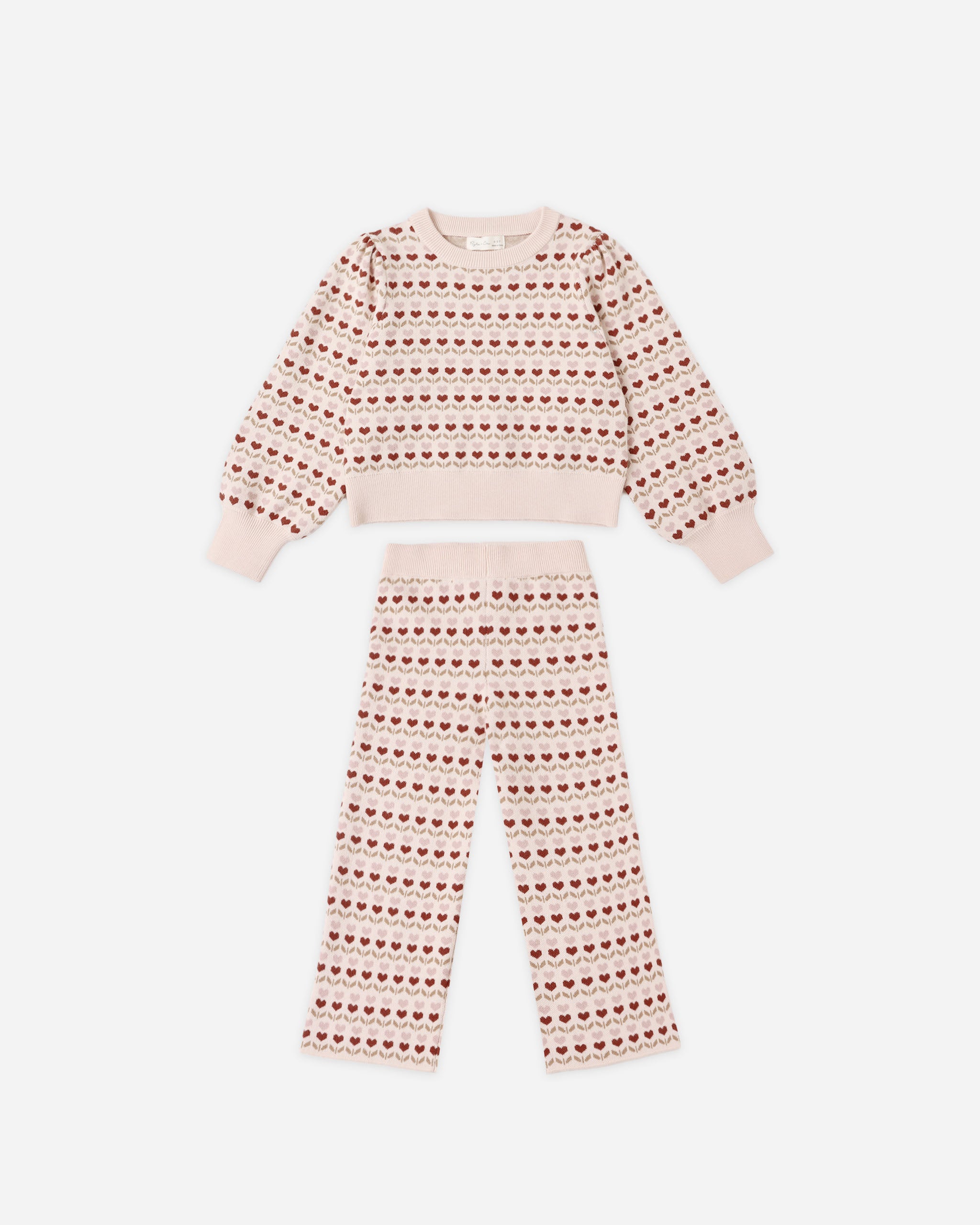 Rylee + Cru Jacquard Knit Set - Ruby Hearts