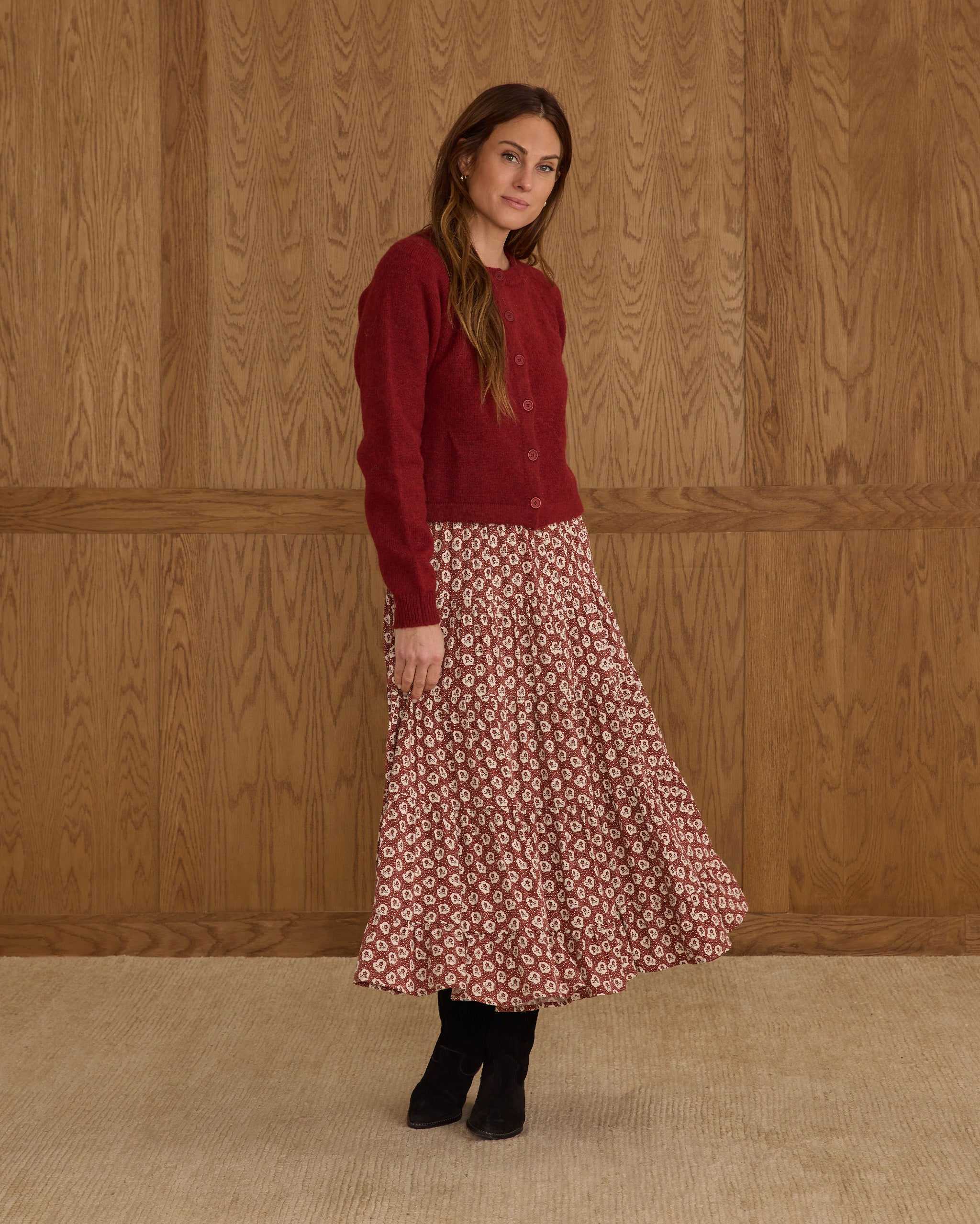 Rylee + Cru Women's Midi Tiered Skirt - Ruby Fleur