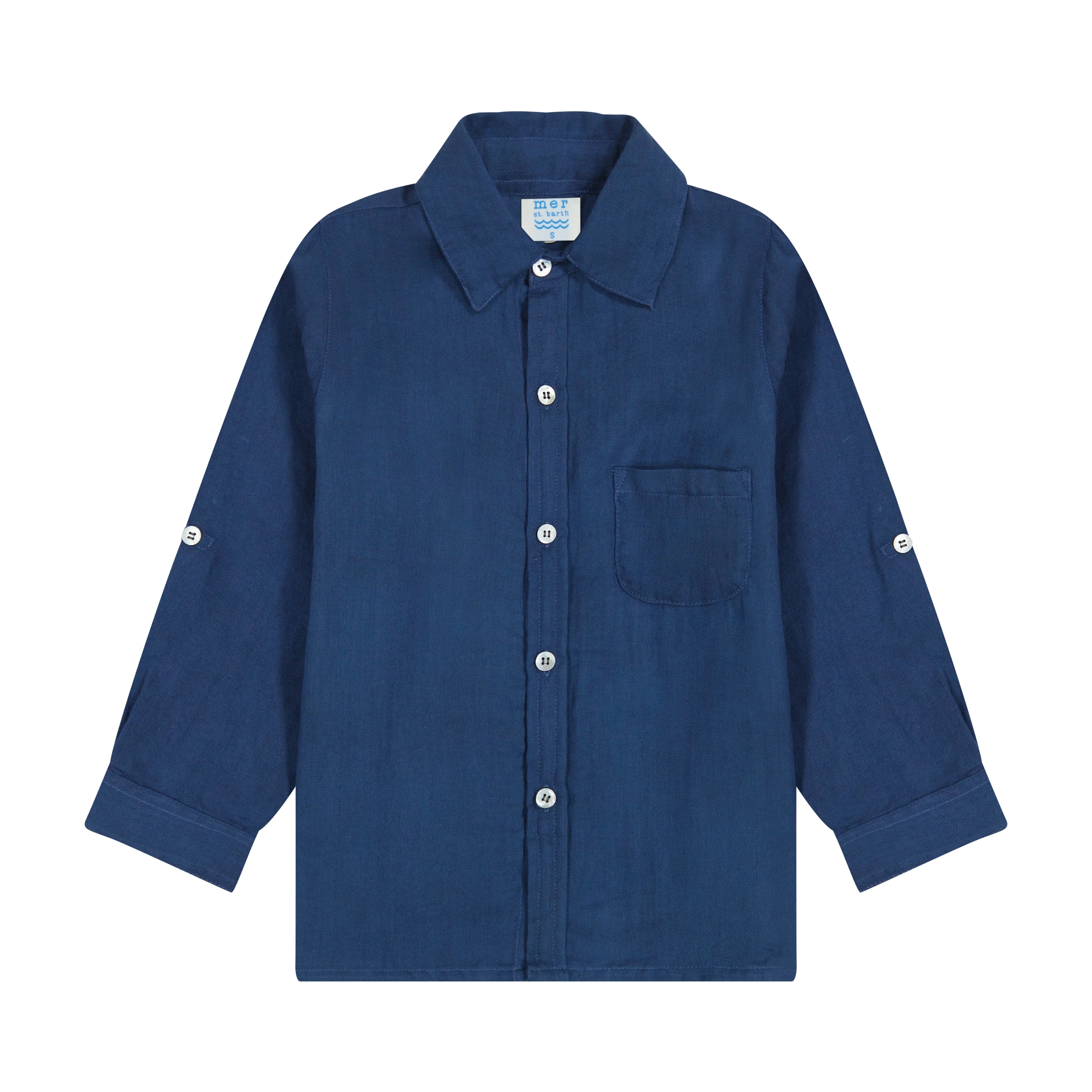 Mer St. Barth Boys Remi Button Front Shirt - Lapis Blue