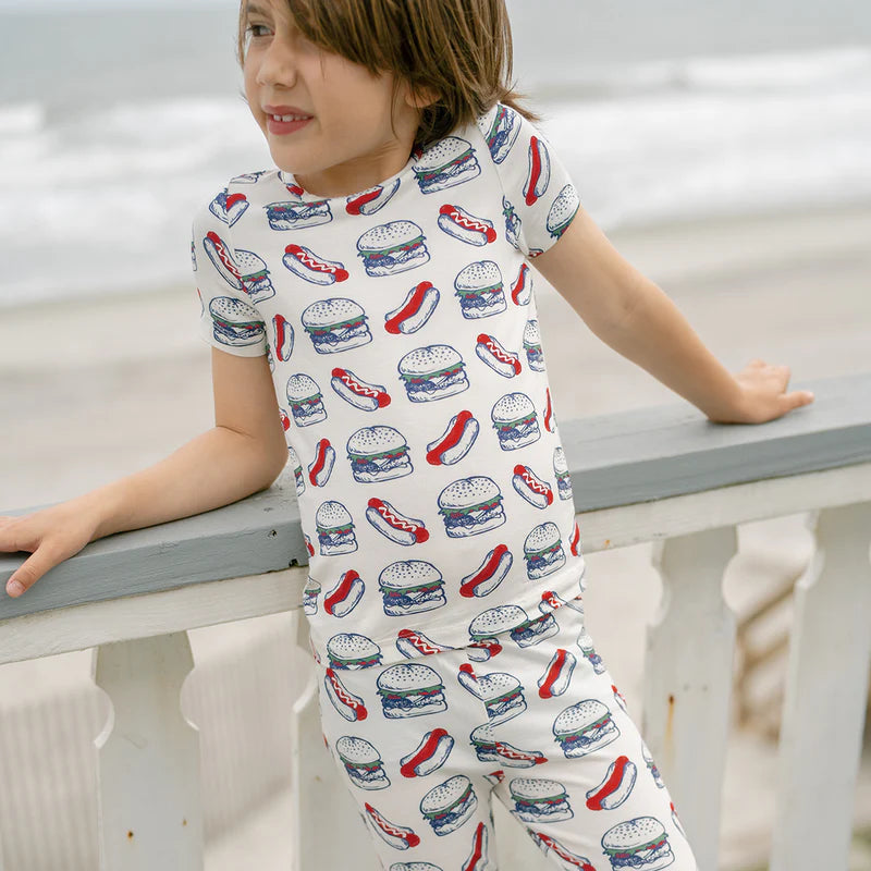 Pink Kids Summber Bamboo PJ Set - Hamburger Hotdog