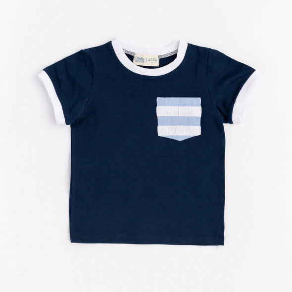 Thimble Collection Ringer Pocket Tee - Navy Harbor