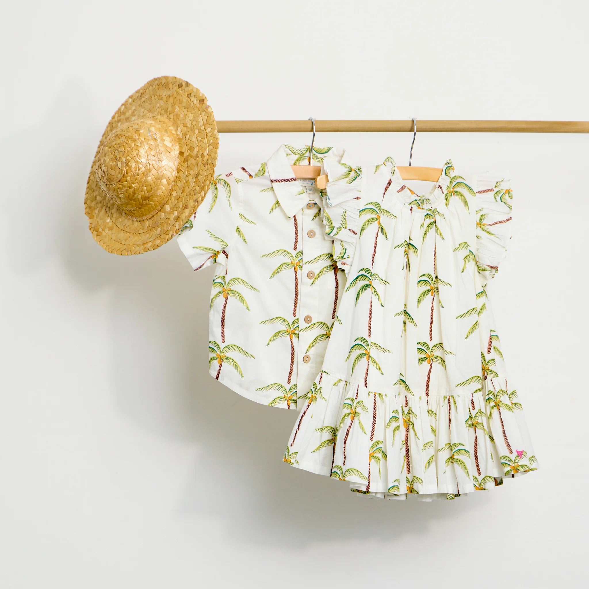 Pink Chicken Girls Harper Dress - Cream Palm Trees