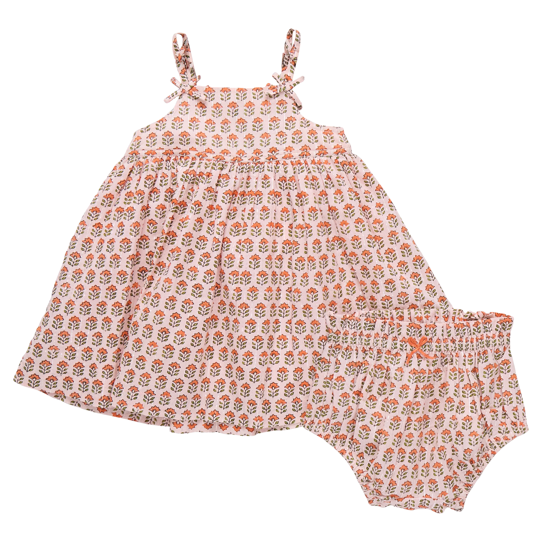 Pink Chicken Baby Girls Tia Dress Set - Pink Prairie Block Print