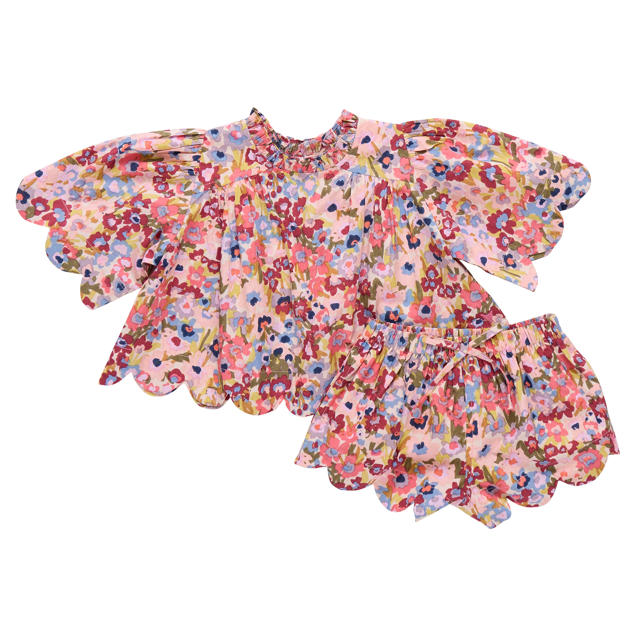 Pink Chicken Baby Girls Scallop Misha Two-Piece Set - Burgundy Sketched Floral