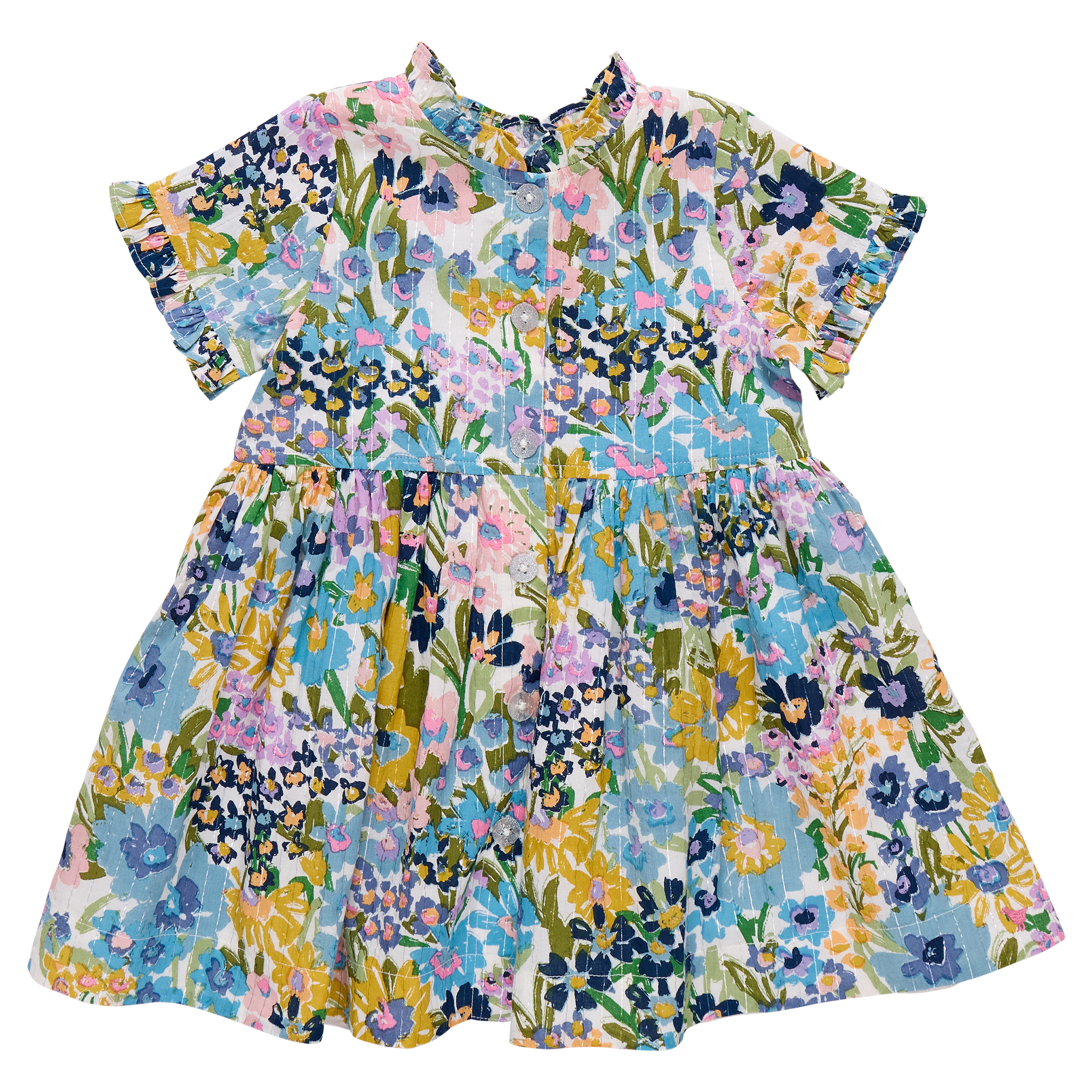 Pink Chicken Girls Autumn Dress - Blue Large Sketched Floral