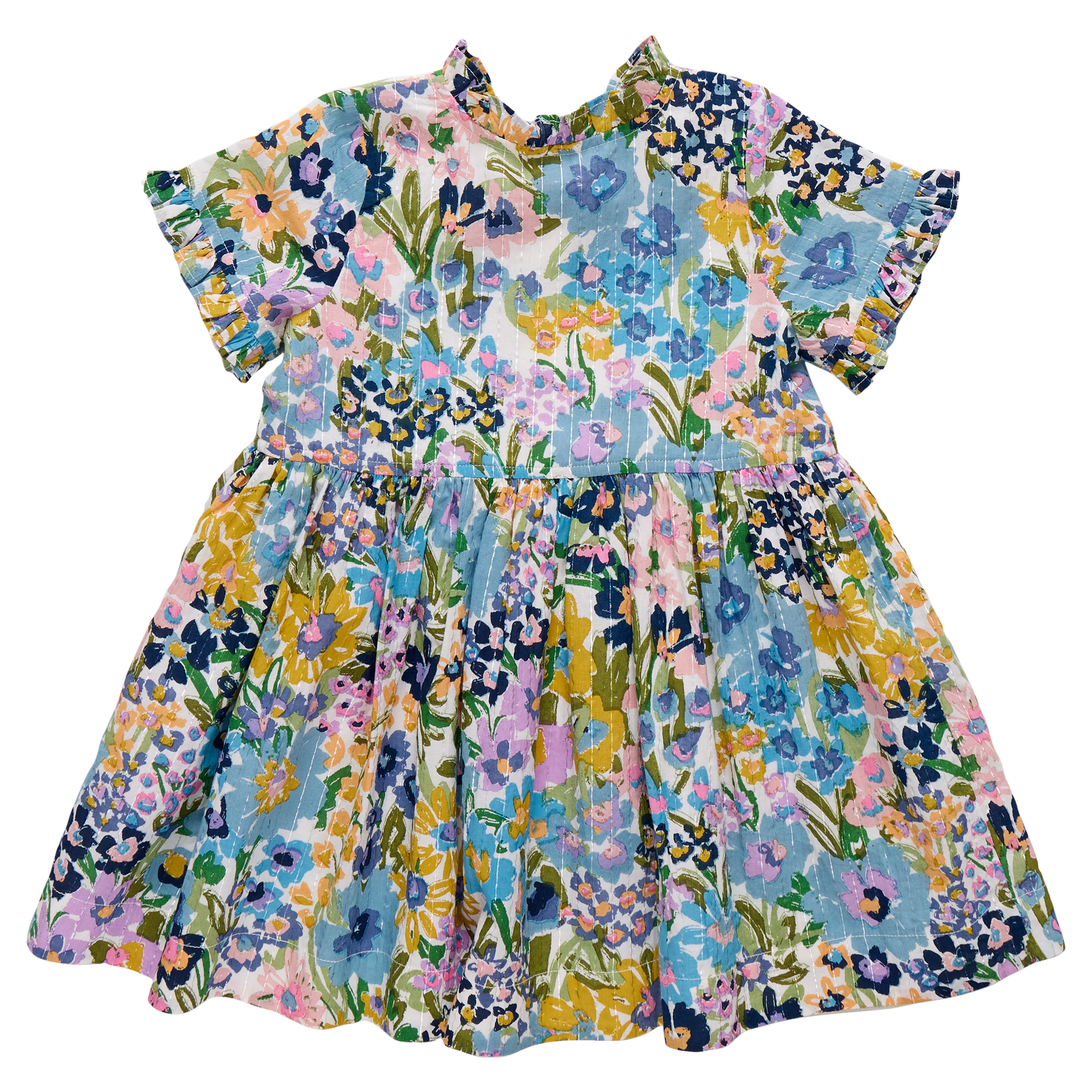 Pink Chicken Girls Autumn Dress - Blue Large Sketched Floral