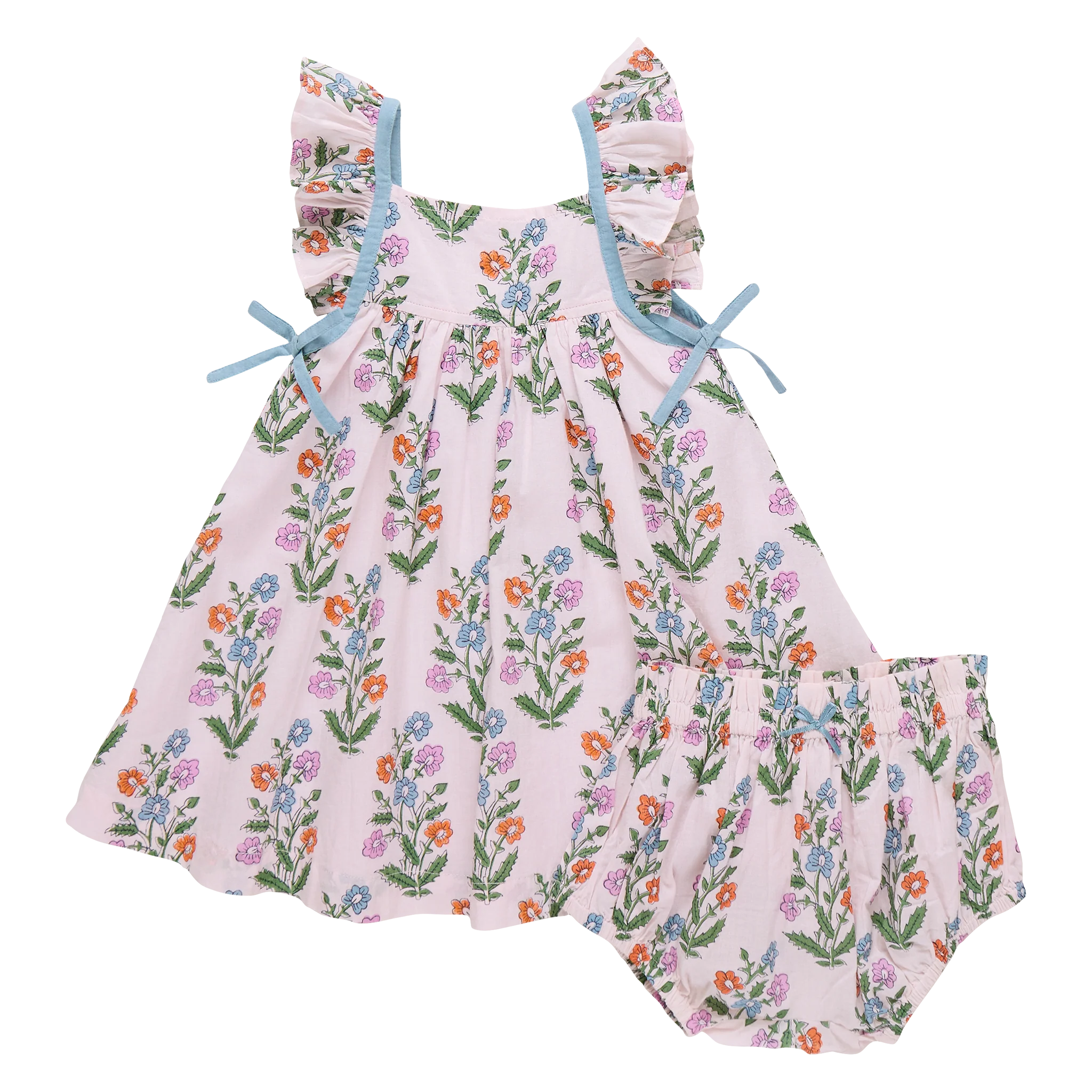 Pink Chicken Baby Girls Ailee Dress Set - Pink Dewdrop Block Print