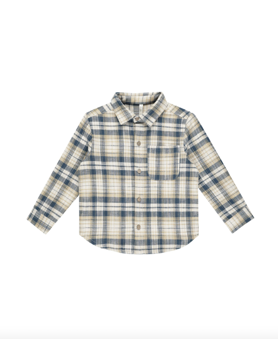 Rylee + Cru Collared Long Sleeve Shirt - Indigo Plaid