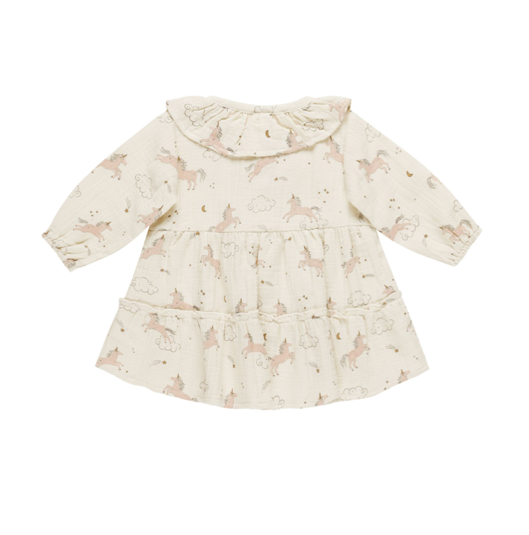 Quincy Mae Ruffle Collar Button Dress - Unicorns