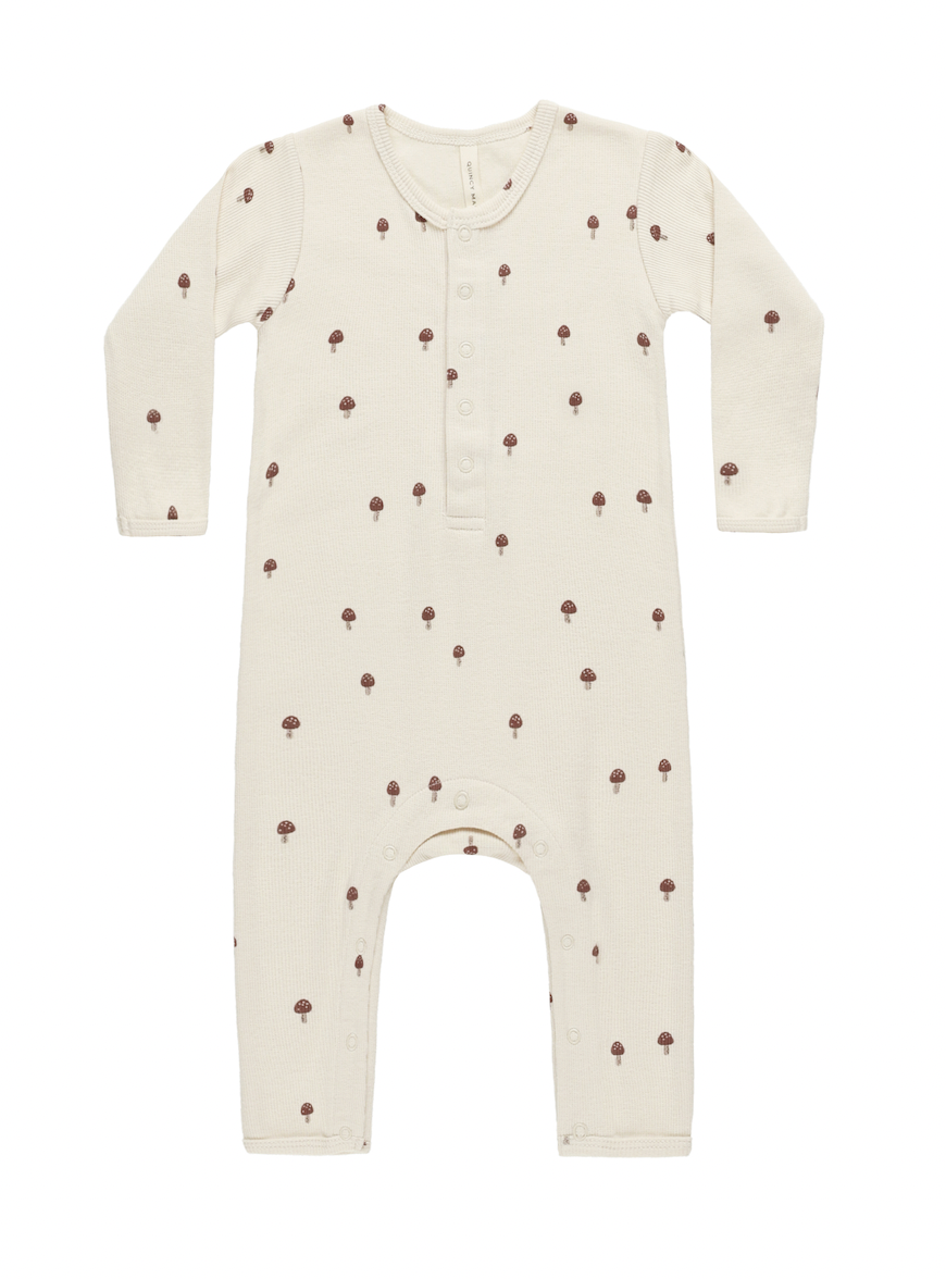 Quincy Mae Ribbed Baby Jumpsuit - Mushrooms