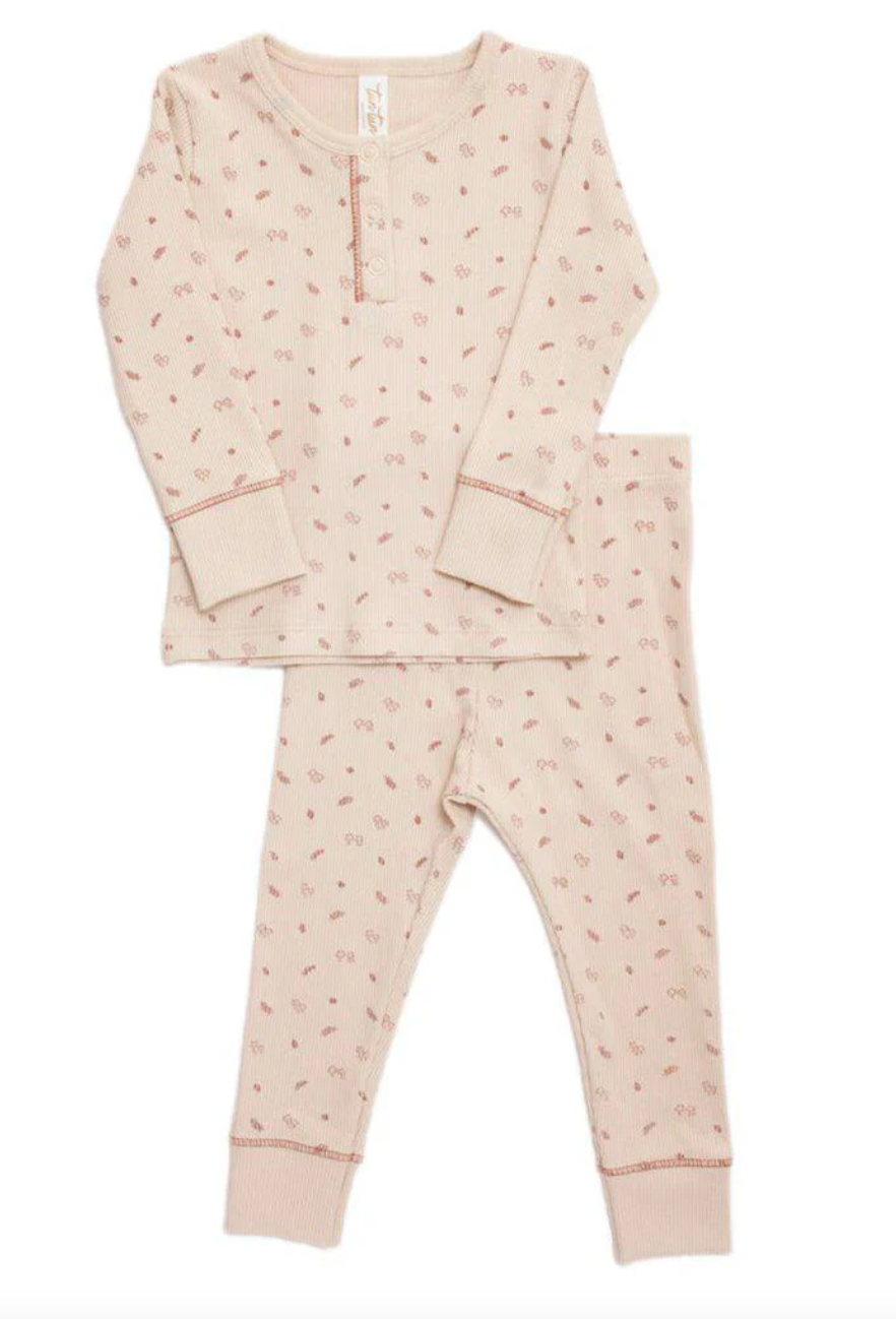 Tun Tun Henley Top Set - Little Mushrooms Baby Pink