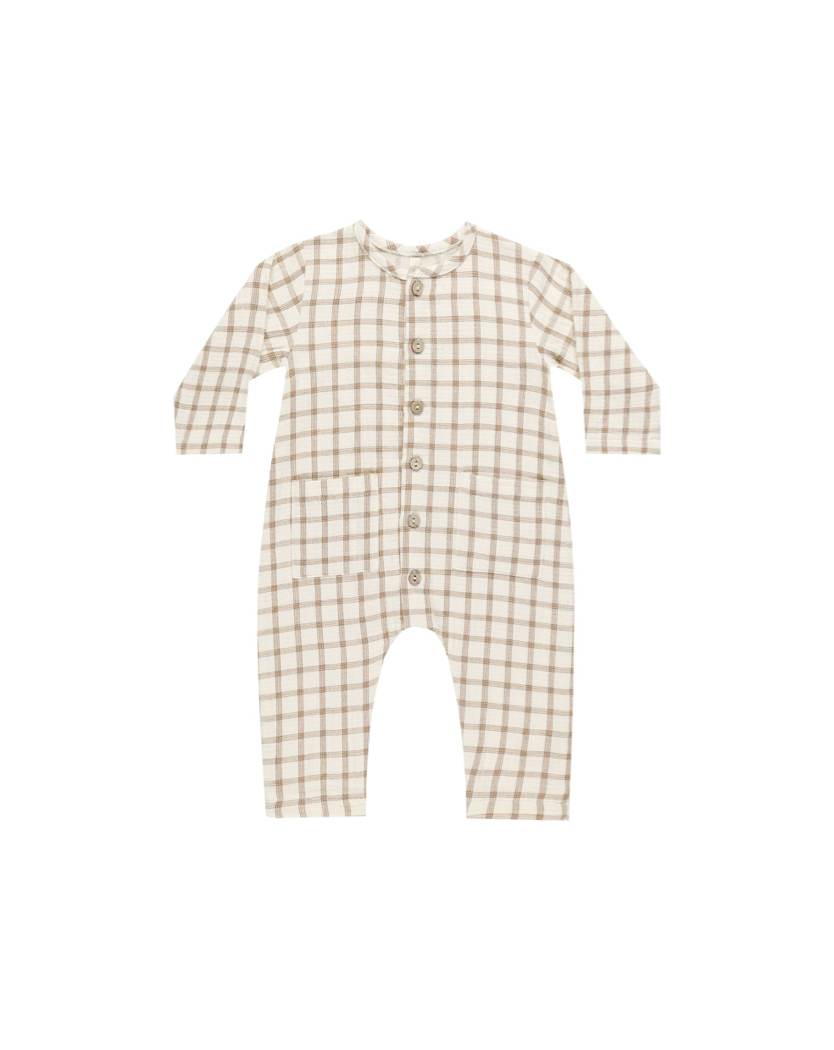 Quincy Mae Pocketed Woven Jumpsuit - Cinnamon Plaid