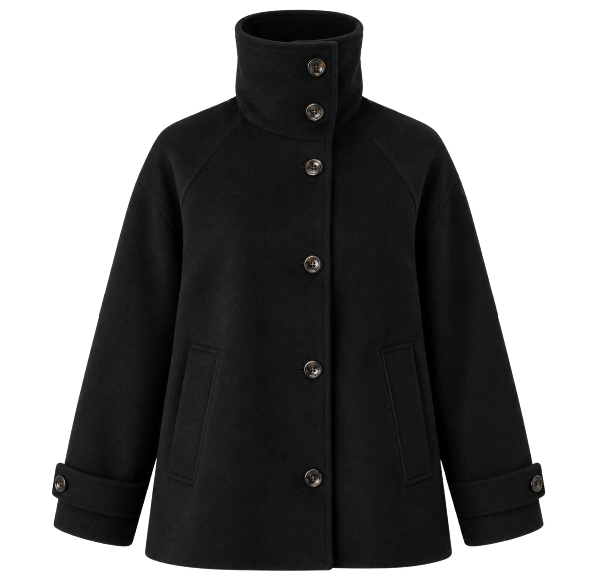 Emerson Fry Funnel Neck Coat - Black Wool