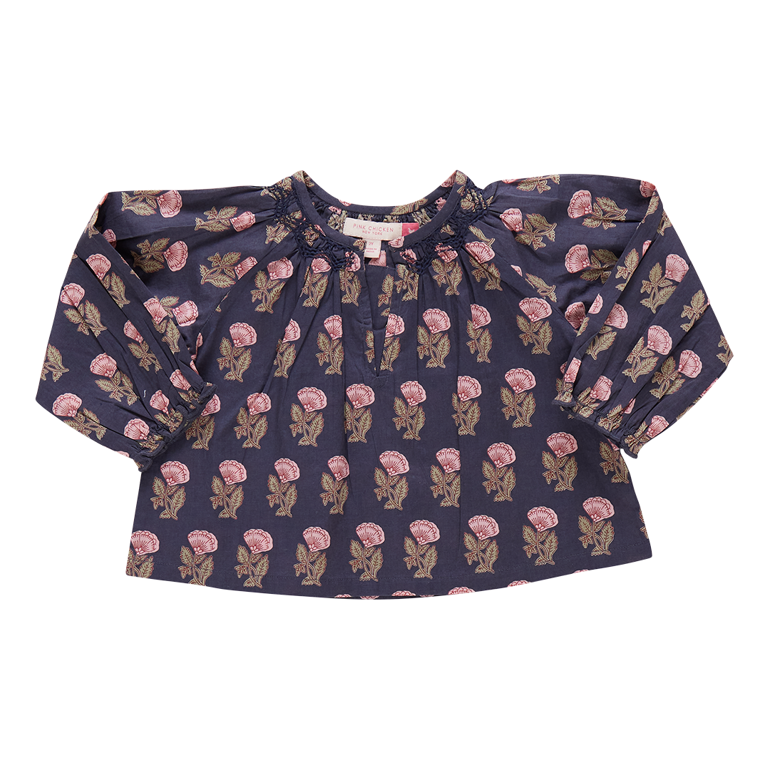 Pink Chicken Girls Ava Top - Navy Flower Drop