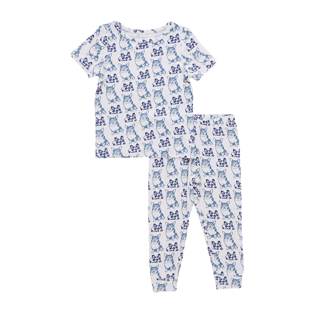 Pink Chicken Kids Bamboo PJ Set - Blue Corgis