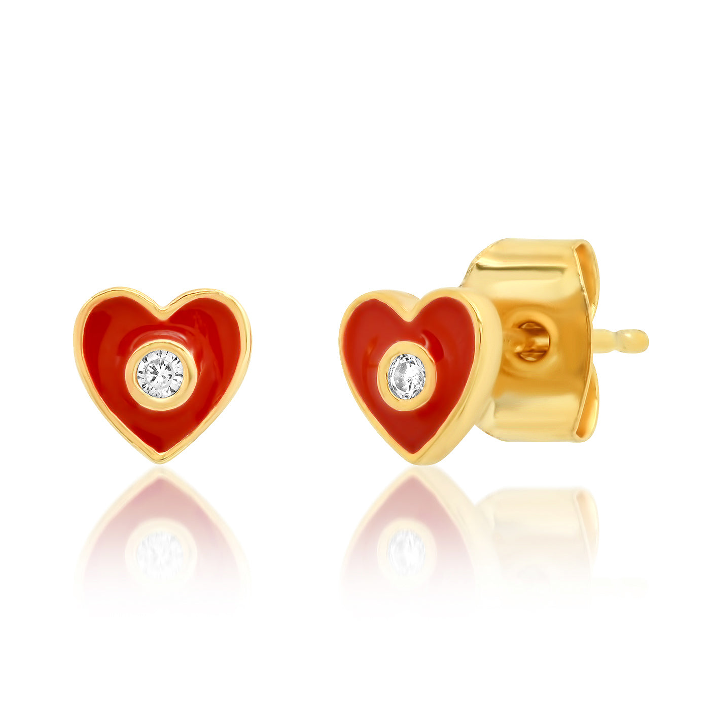 Red Enamel Heart Studs