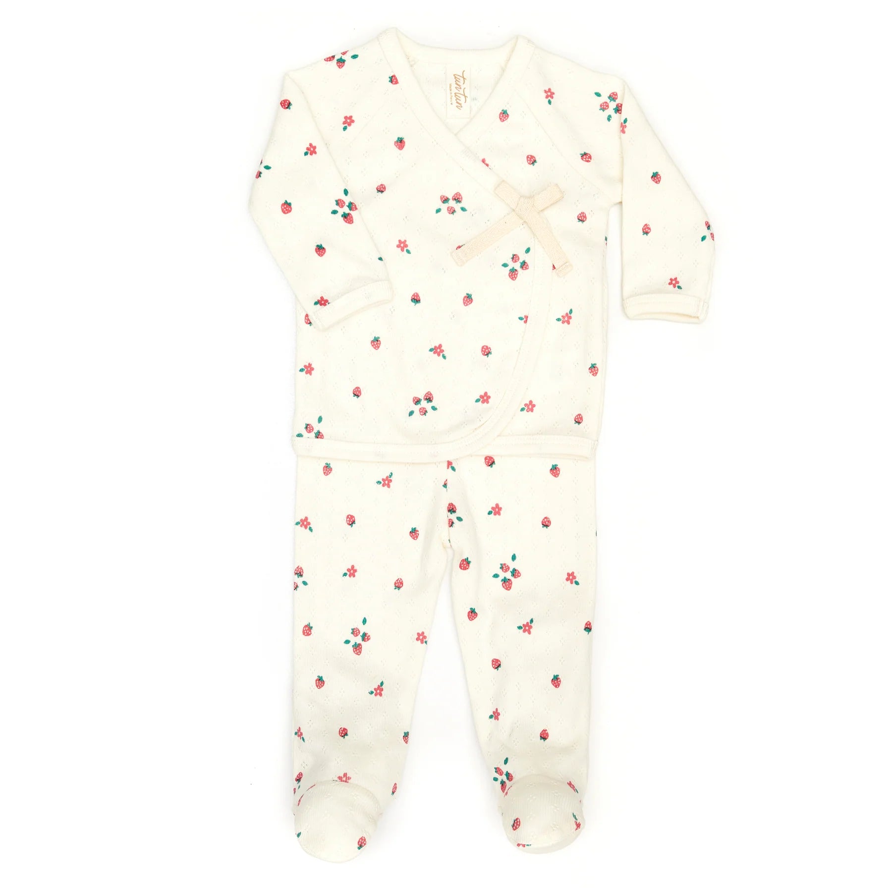 Tun Tun Pointelle Kimono Set - Natural Strawberries