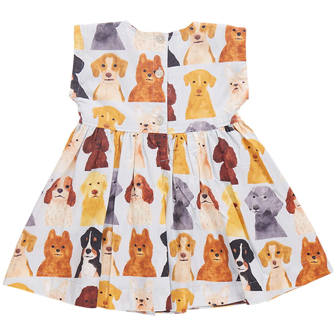 Pink Chicken Girls Adaline Dress - Light Blue Watercolor Dogs