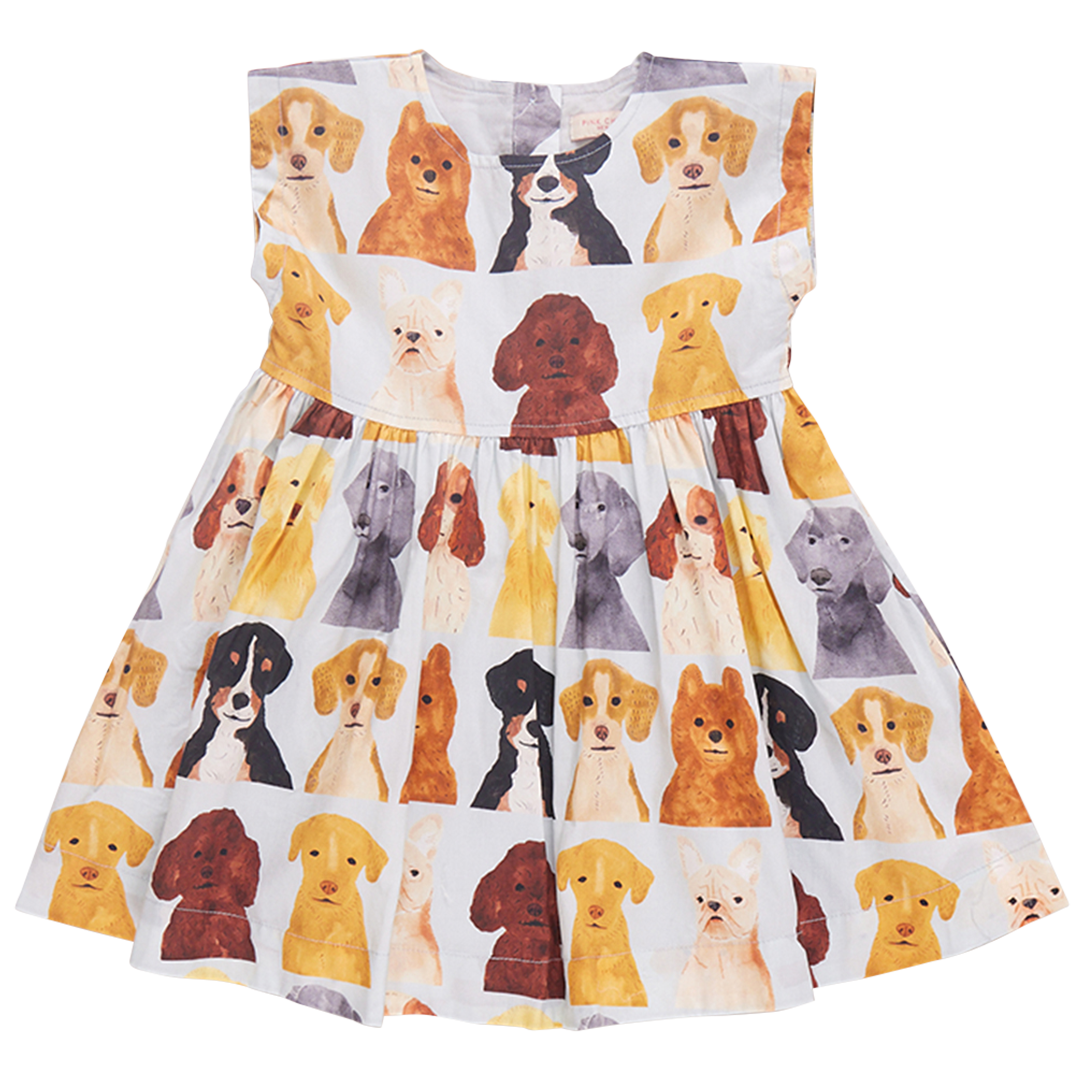 Pink Chicken Girls Adaline Dress - Light Blue Watercolor Dogs