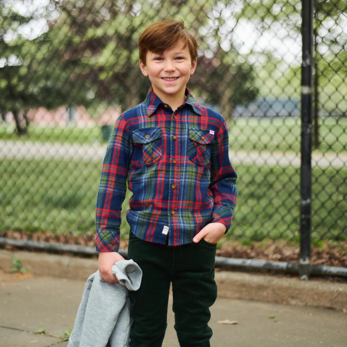 Appaman Flannel Shirt - Navy + Cranberry Plaid