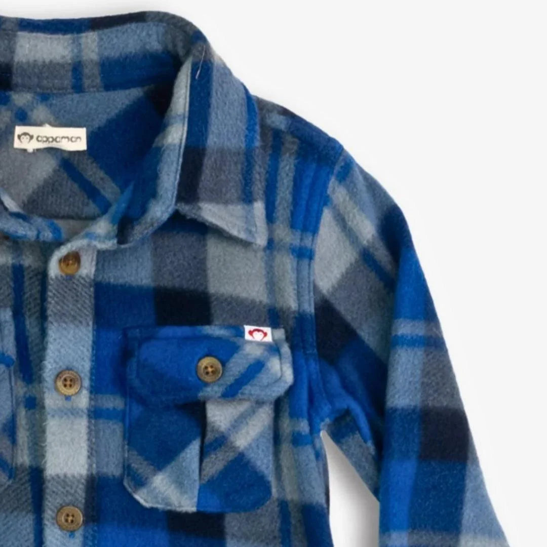 Appaman Snow Fleece Shirt - Blue + Taupe Plaid