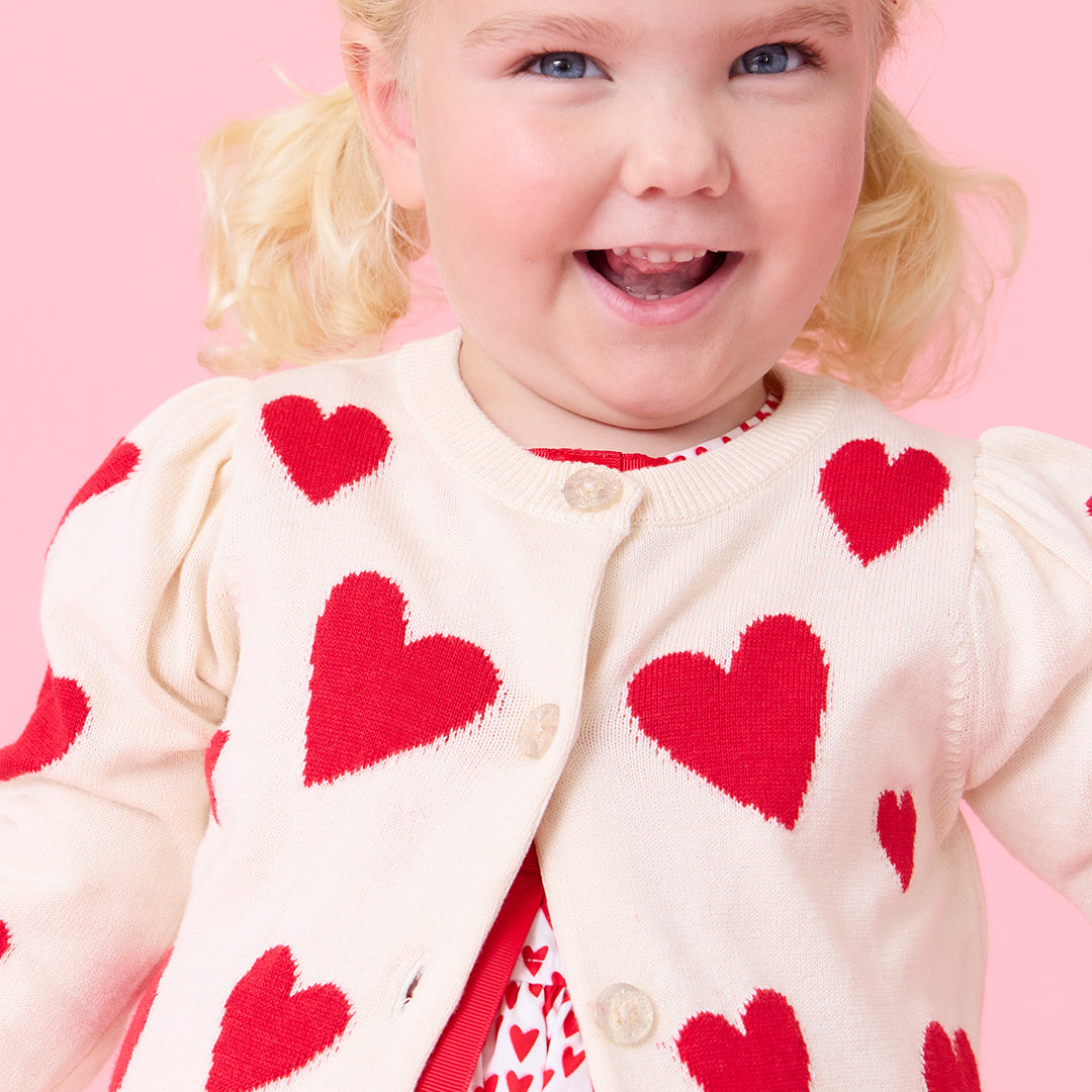 Pink Chicken Baby Girls Constance Sweater - Cream and Red Hearts