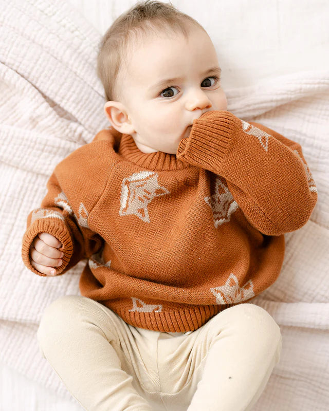 Dear Hayden Organic Fox Knit Sweater - Mocha Bisque