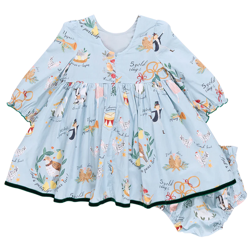 Pink Chicken Baby Girls Amma Dress Set - 12 Days of Christmas