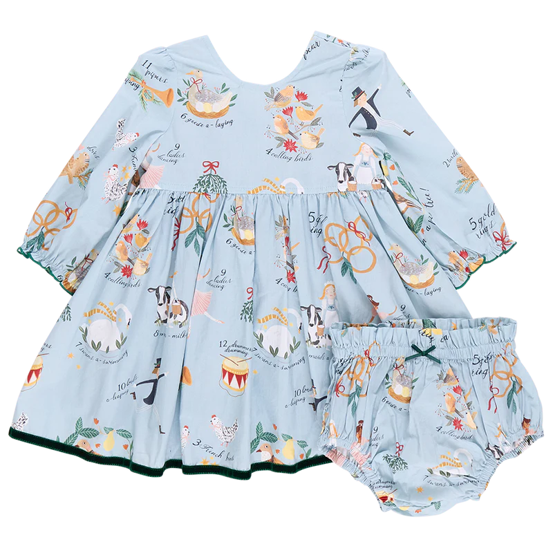 Pink Chicken Baby Girls Amma Dress Set - 12 Days of Christmas