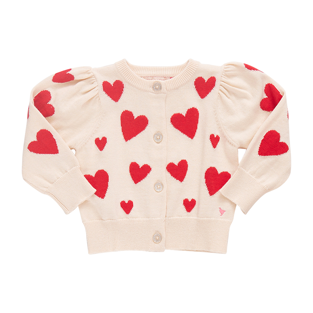 Pink Chicken Baby Girls Constance Sweater - Cream and Red Hearts