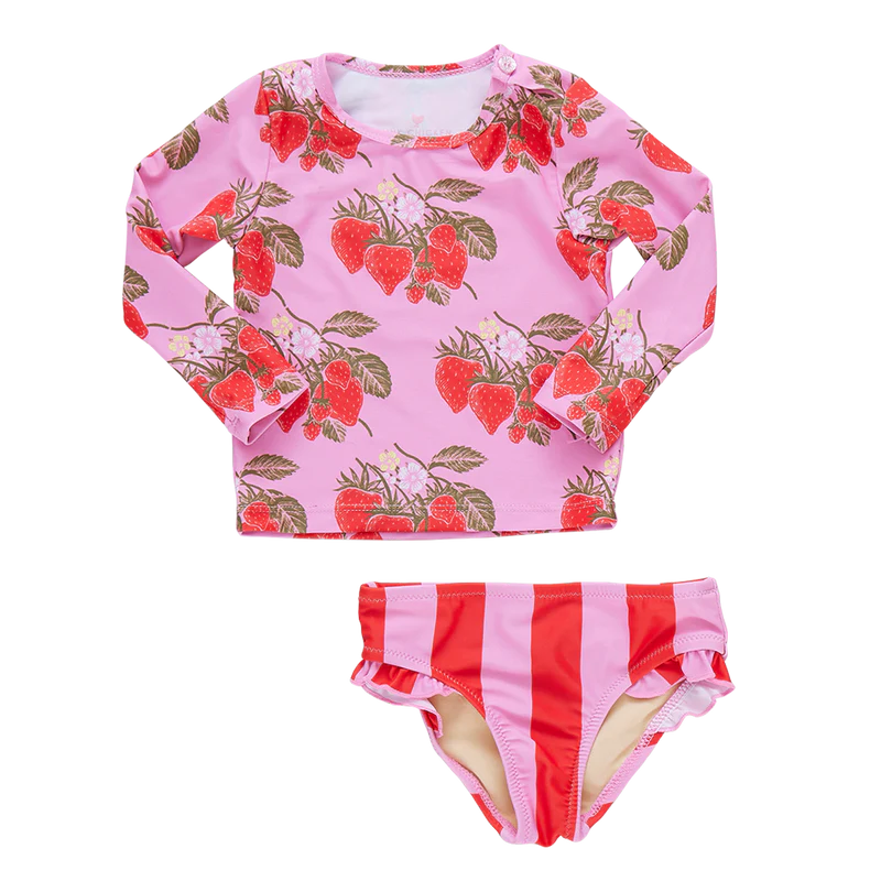 Pink Chicken Baby Girls Rash Guard Set - Pink Wild Strawberries