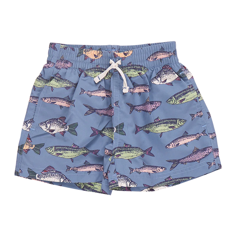 Pink Chicken Baby Boys Swim Trunk - Bluestone Multi Fishies