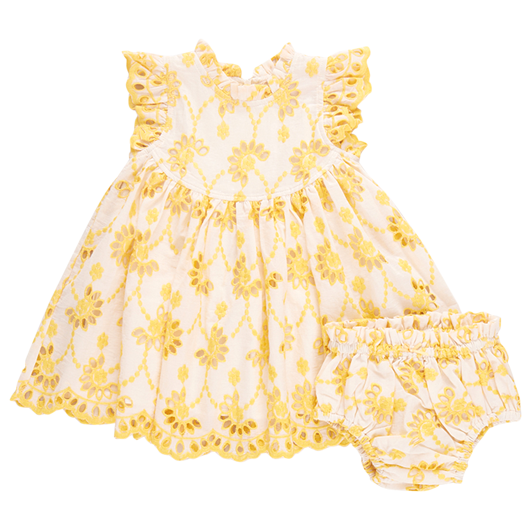 Pink Chicken Baby Girls Cynthia Dress Set - Bright Yellow Eyelet