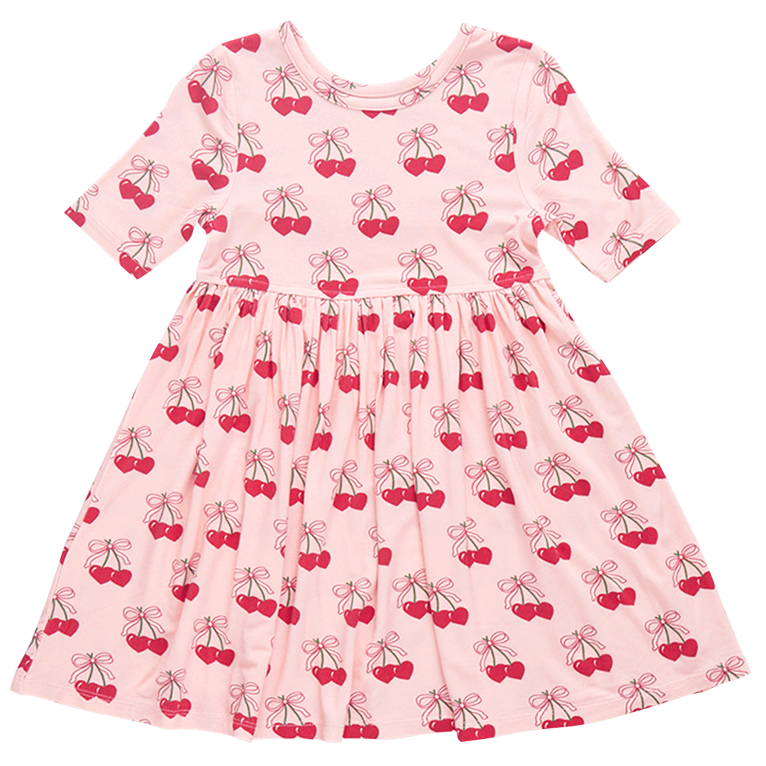 Pink Chicken Girls Bamboo Steph Dress - Cherry Hearts