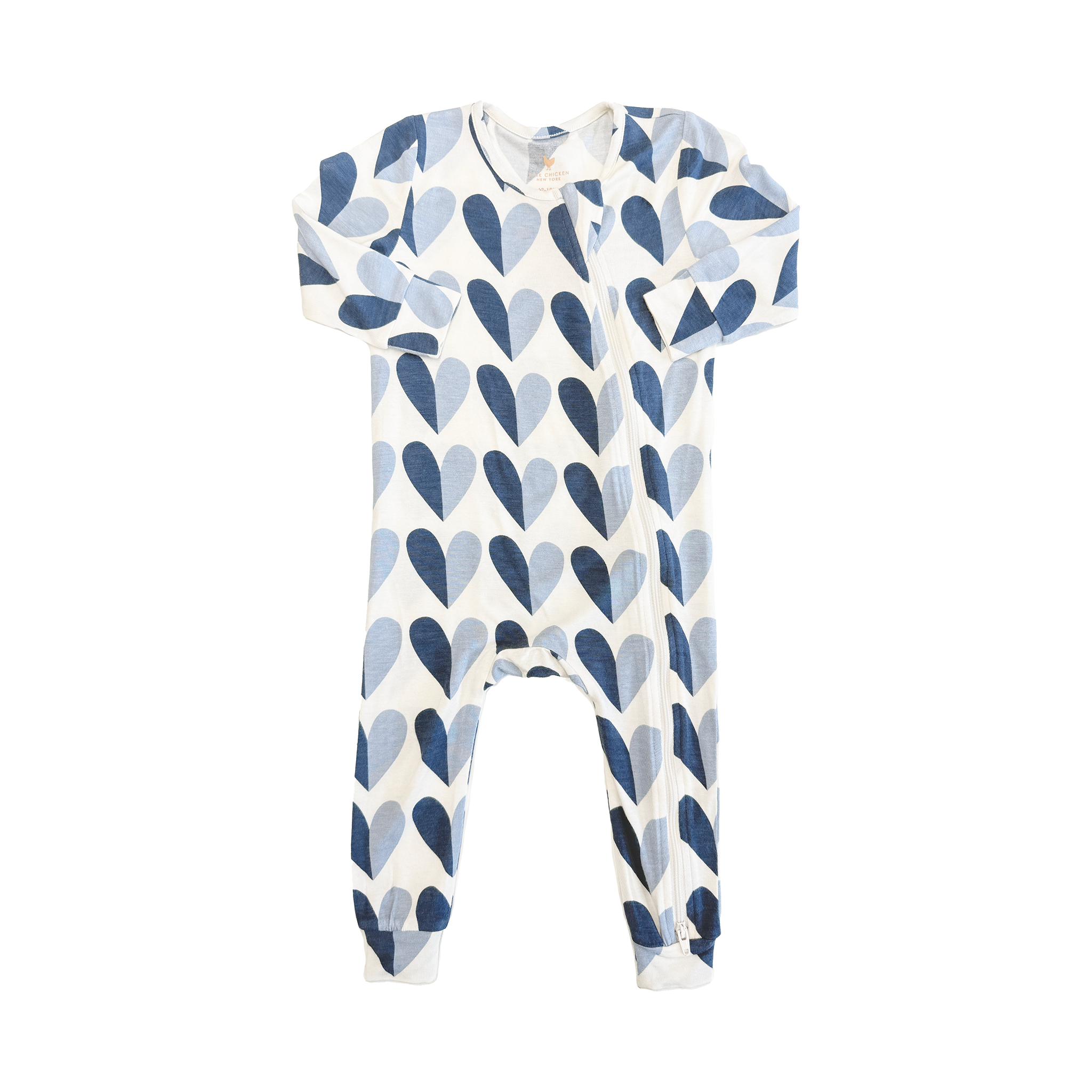 Pink Chicken Baby Bamboo Romper - Blue Half Hearts